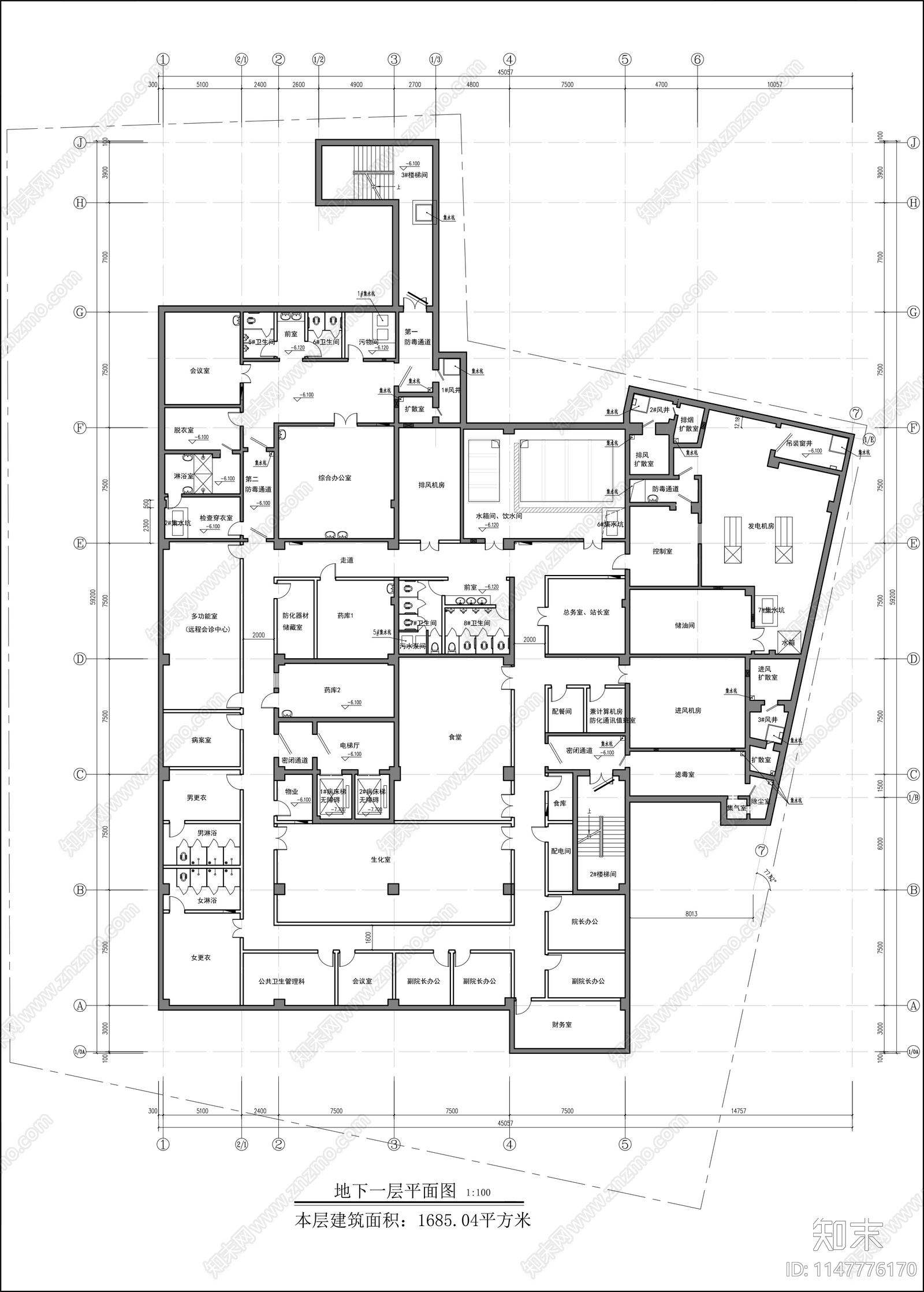 社区卫生服务中心建筑平面图cad施工图下载【ID:1147776170】