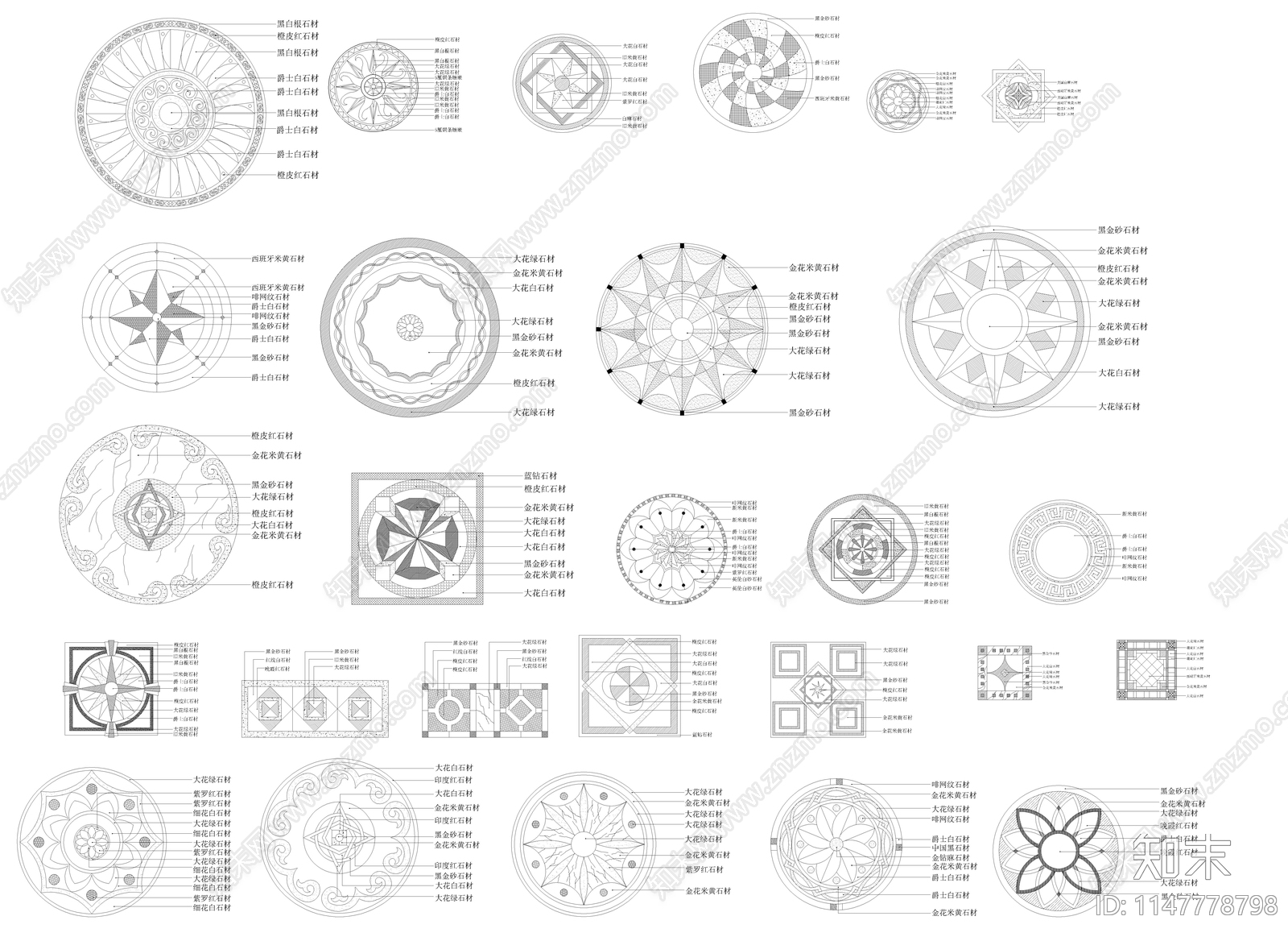 大理石拼花图集cad施工图下载【ID:1147778798】