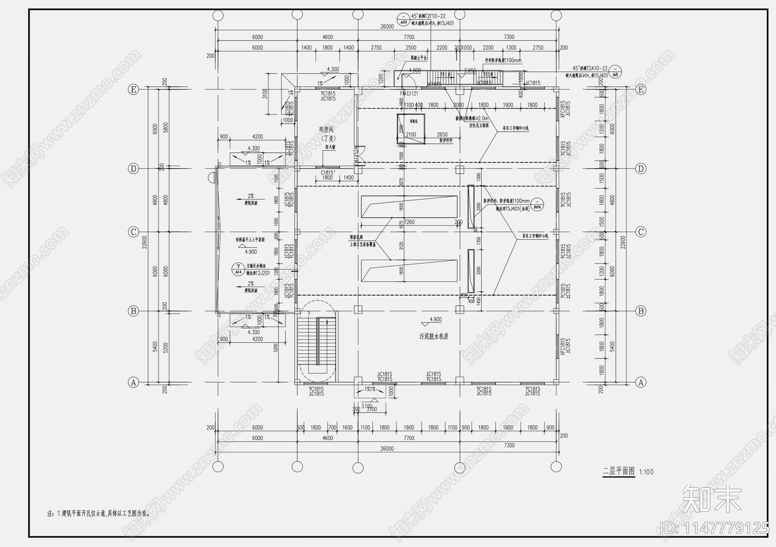 26X22M500平污泥脱水机房cad施工图下载【ID:1147779125】