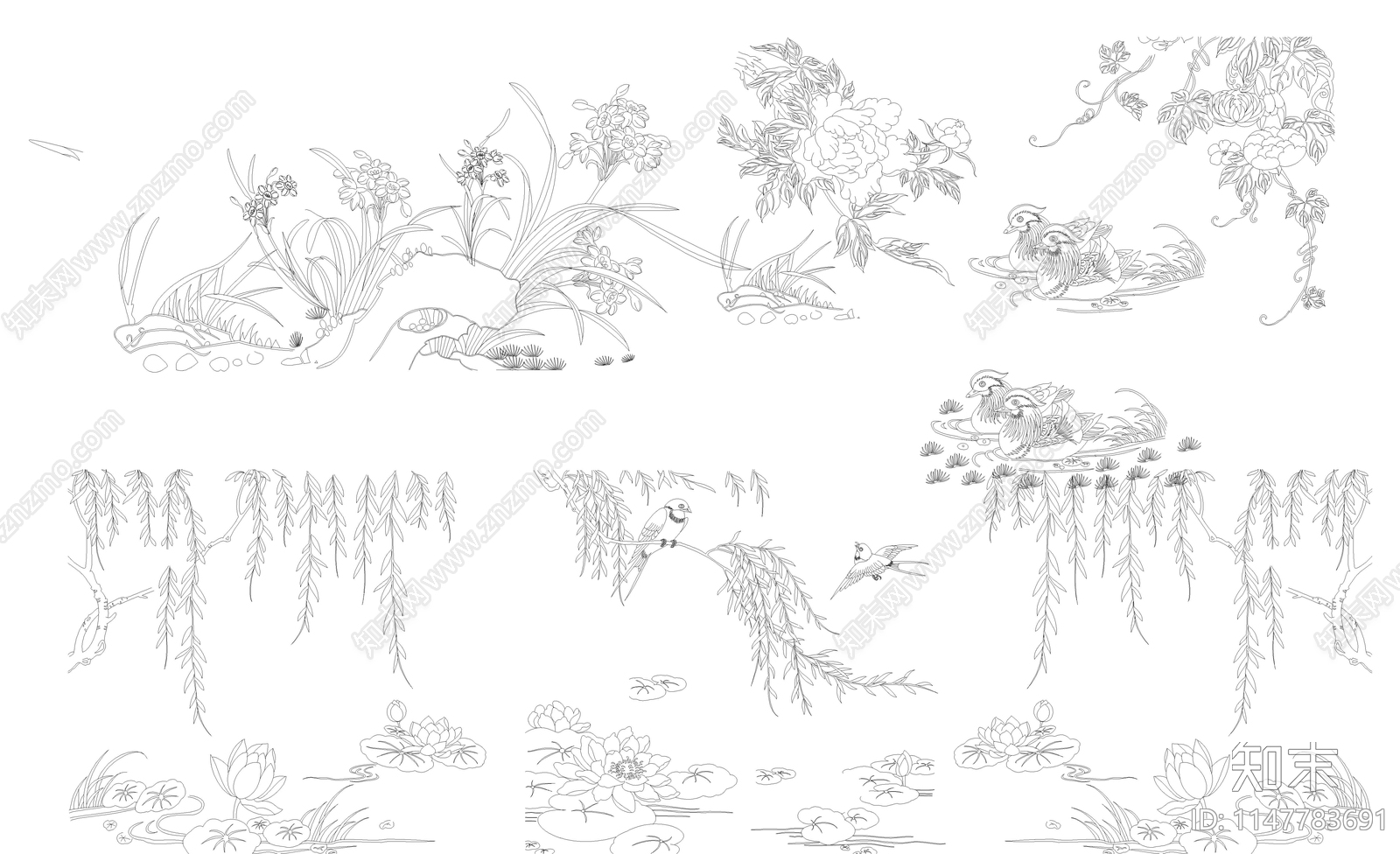 花鸟雕花雕刻装饰图案图库施工图下载【ID:1147783691】