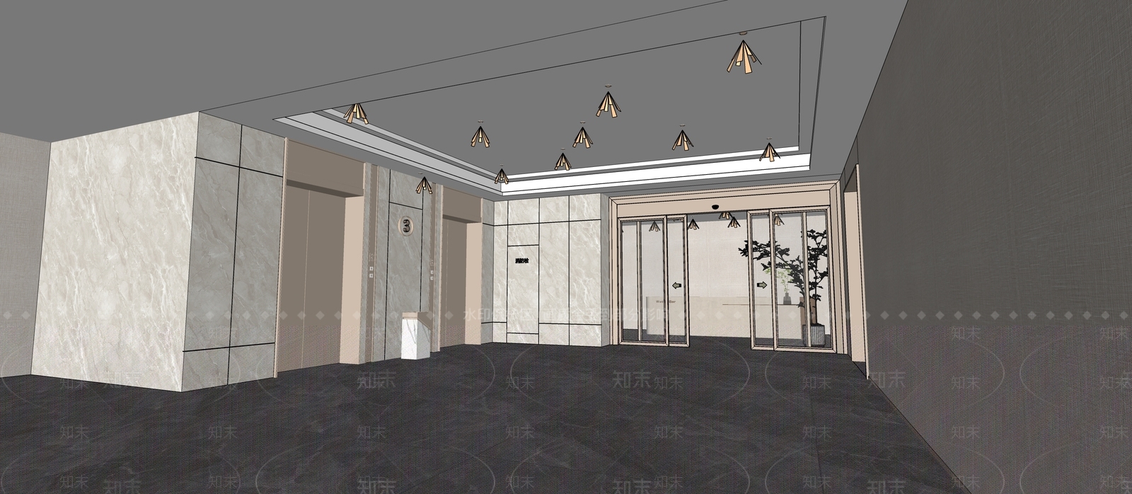 现代电梯厅SU模型下载【ID:1147787802】