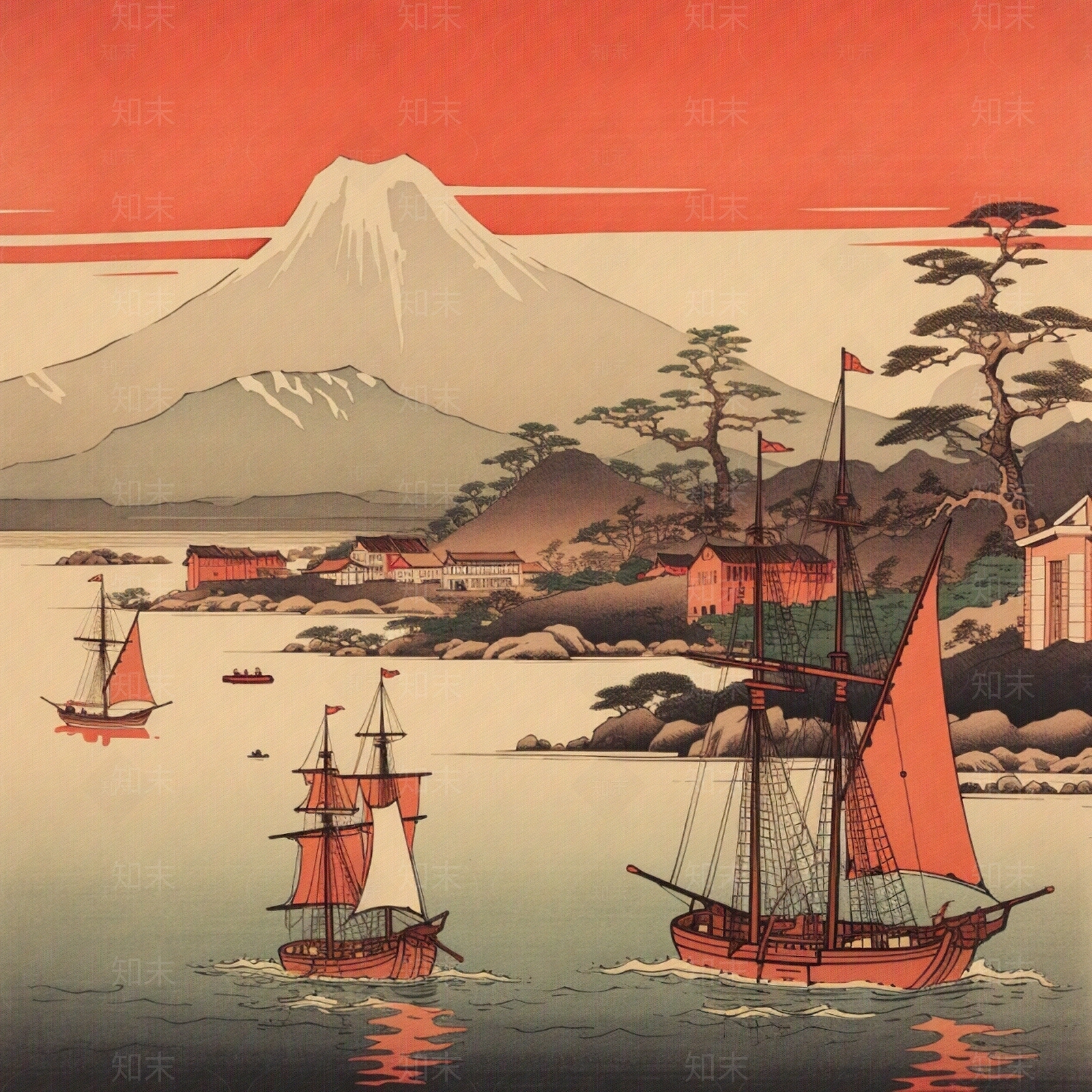 日式帆船装饰画贴图下载【ID:1147790743】