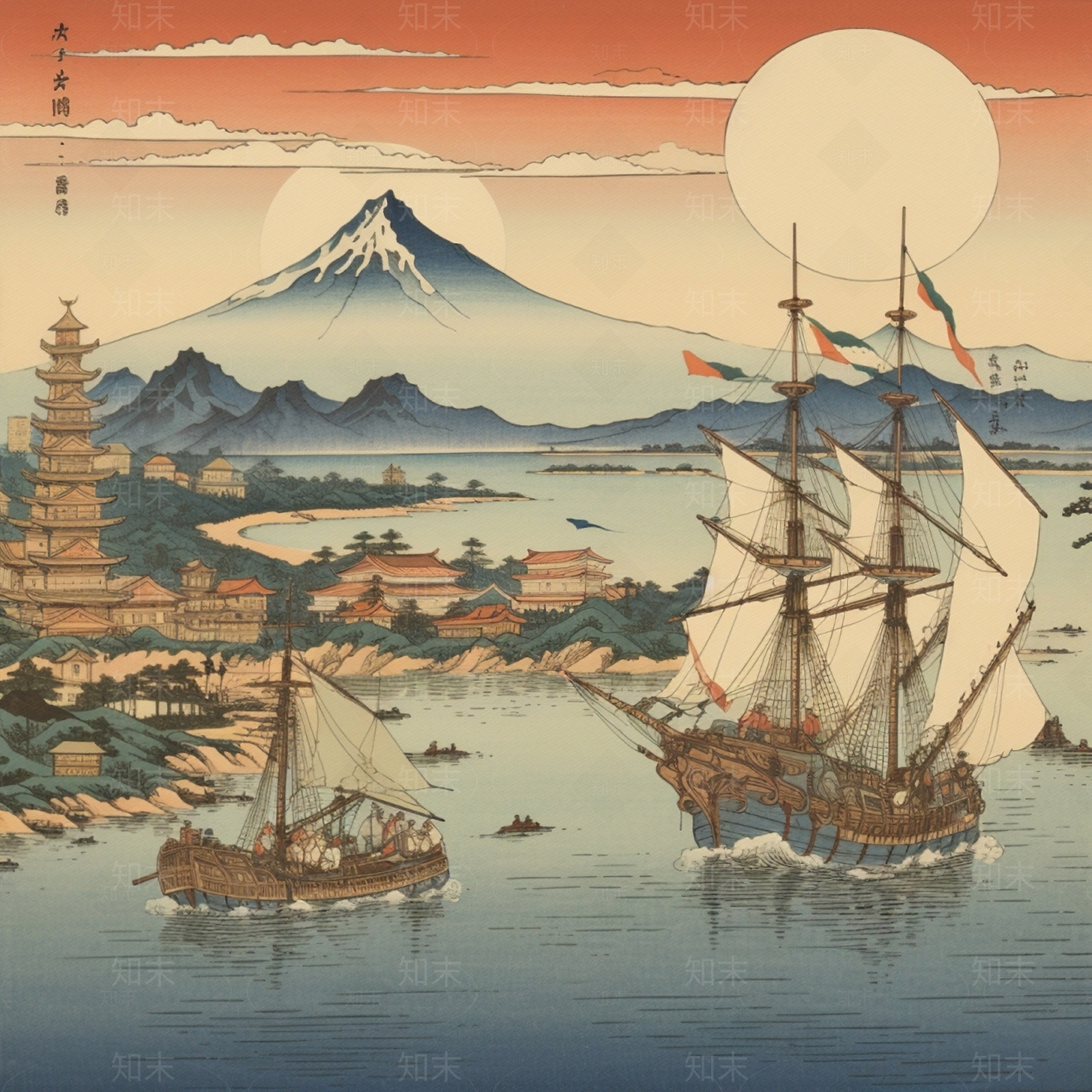 日式帆船装饰画贴图下载【ID:1147790738】