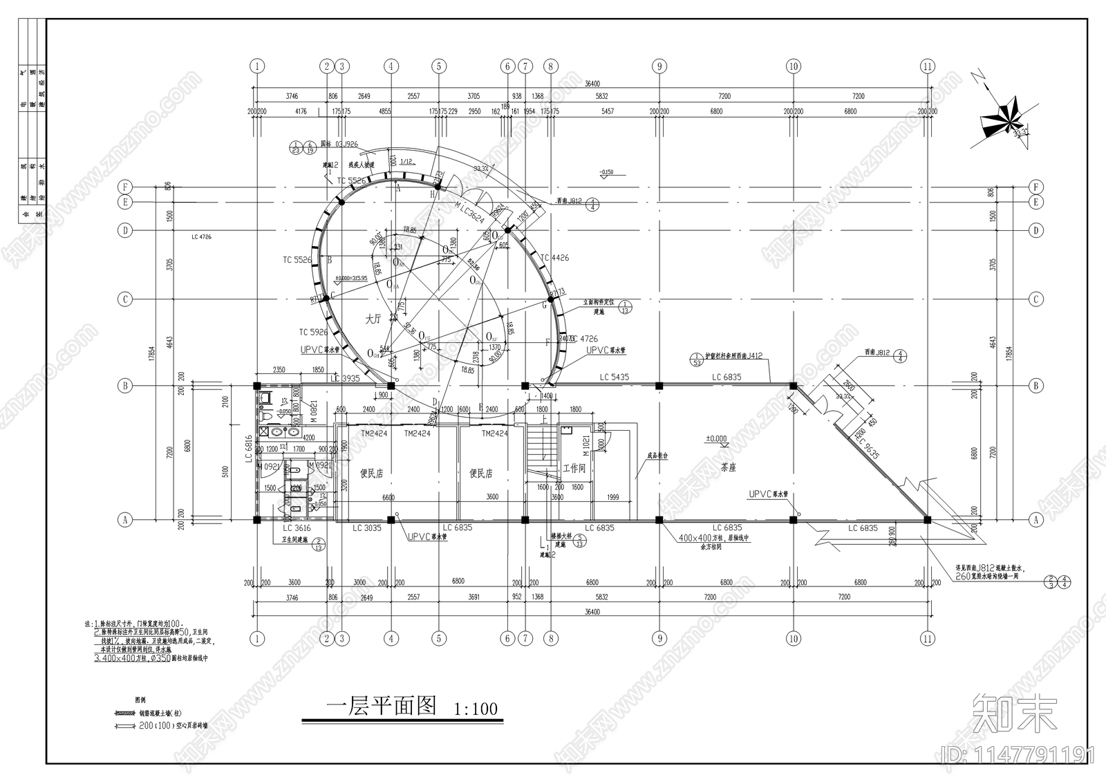 会所建筑cad施工图下载【ID:1147791191】