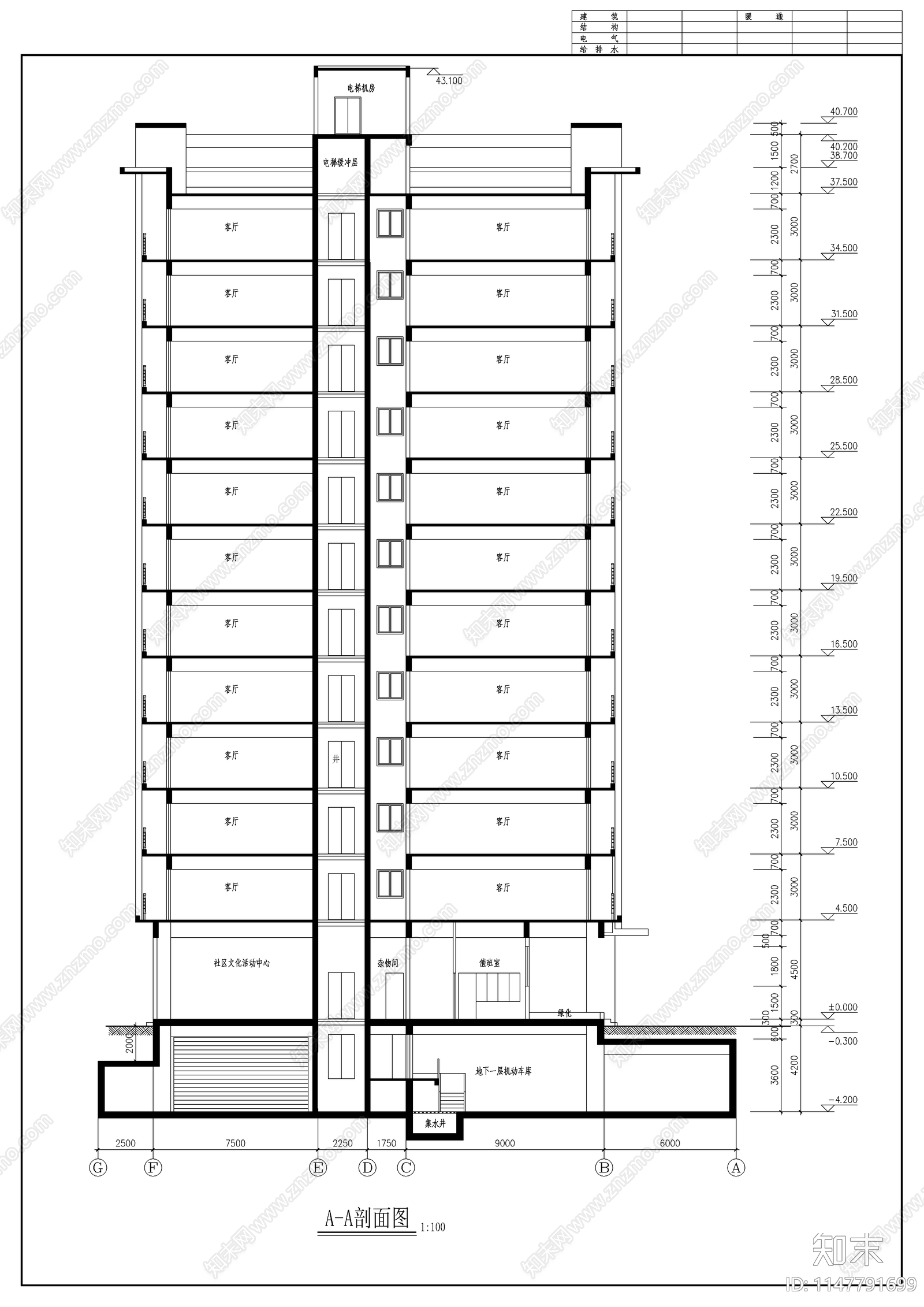 高层商住楼建筑cad施工图下载【ID:1147791699】