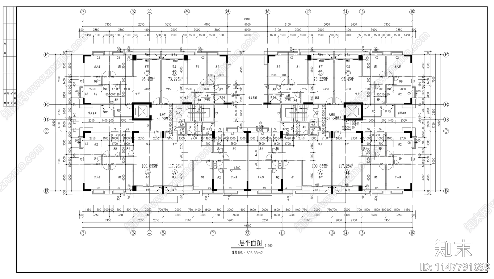 高层商住楼建筑cad施工图下载【ID:1147791699】