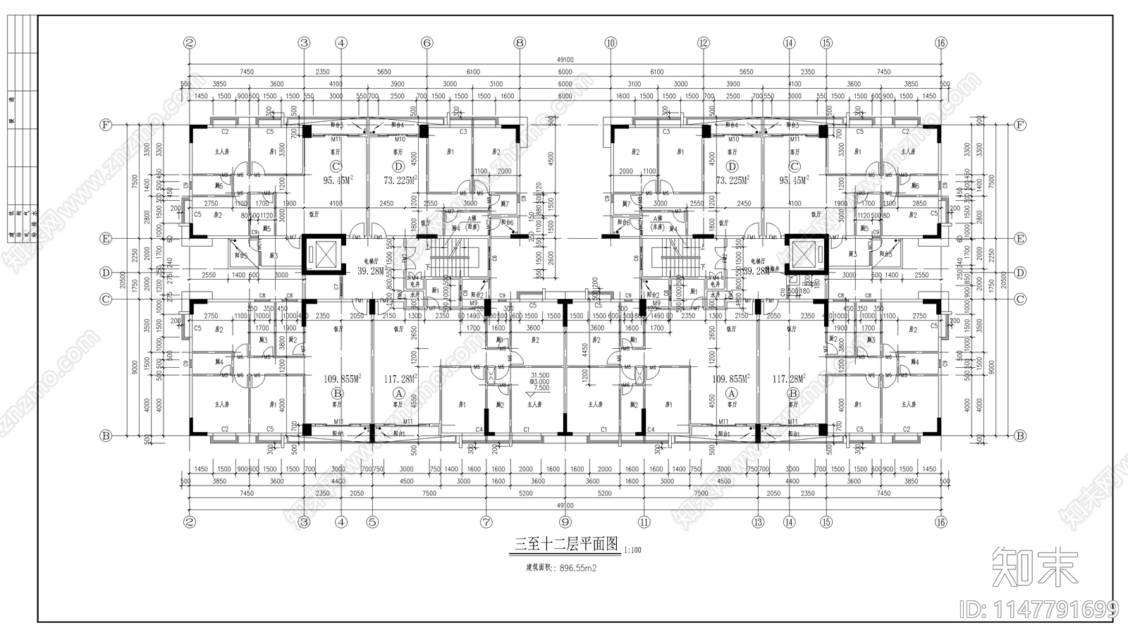 高层商住楼建筑cad施工图下载【ID:1147791699】