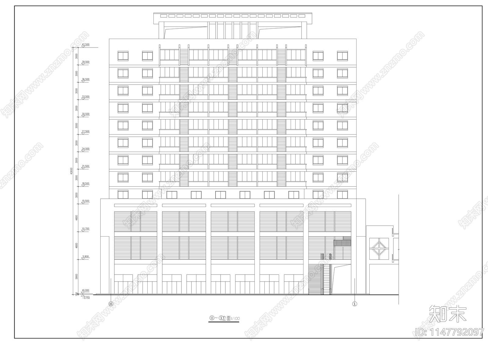 综合楼建筑cad施工图下载【ID:1147792097】