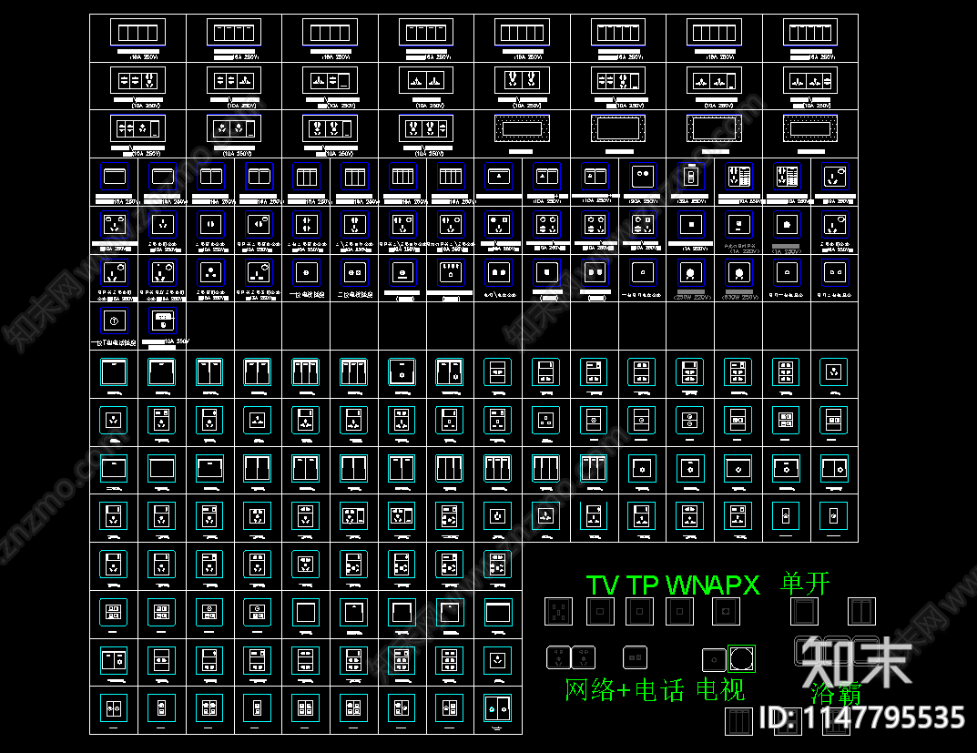 插座面板开关面板cad施工图下载【ID:1147795535】