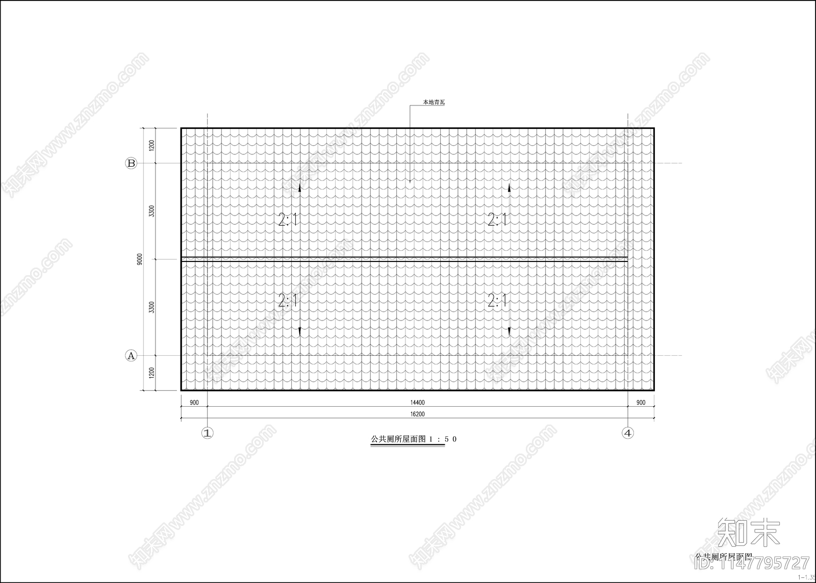 中式乡村公厕建筑cad施工图下载【ID:1147795727】