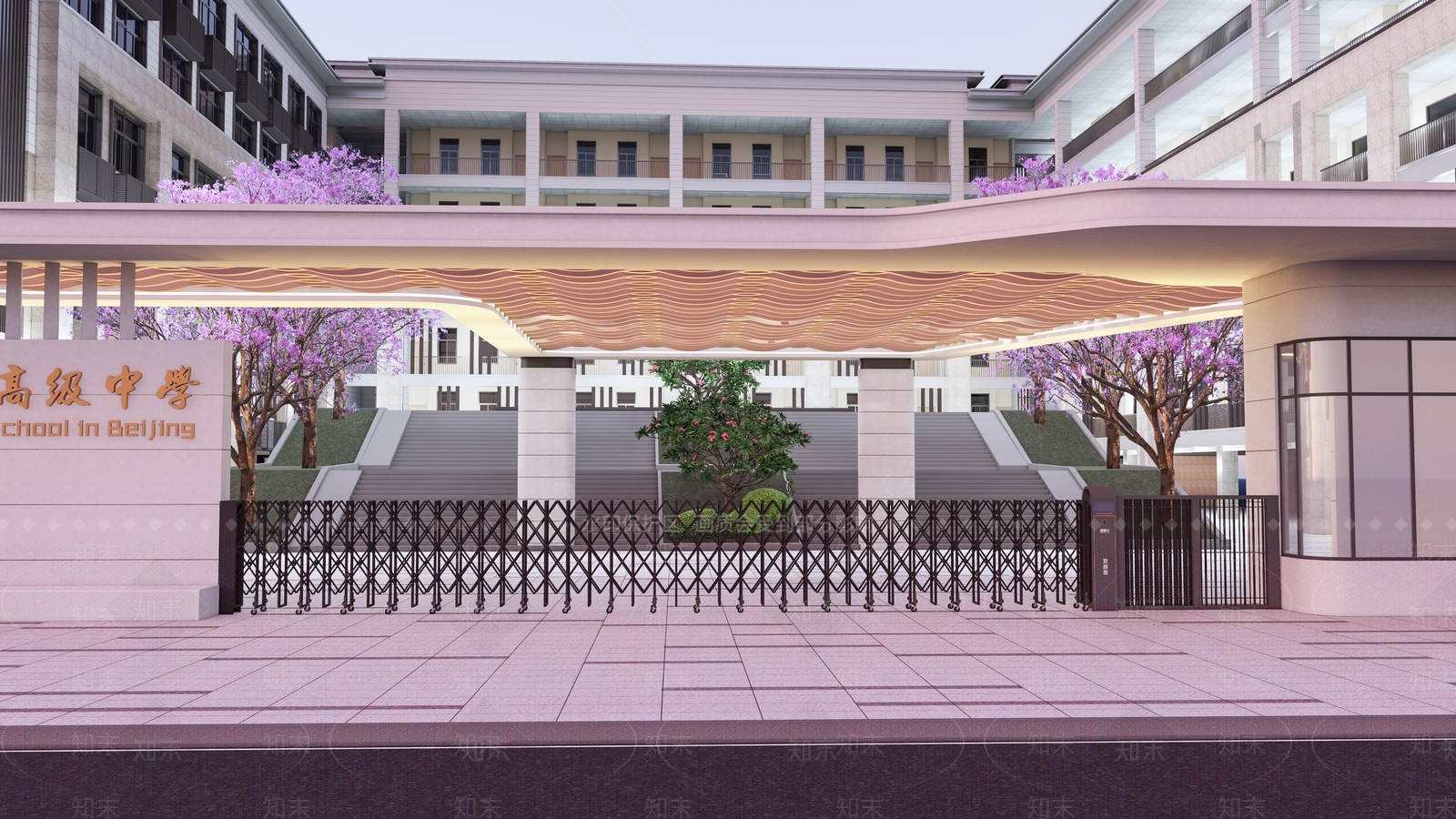 现代学校入口大门SU模型下载【ID:1147797857】_知末su模型网