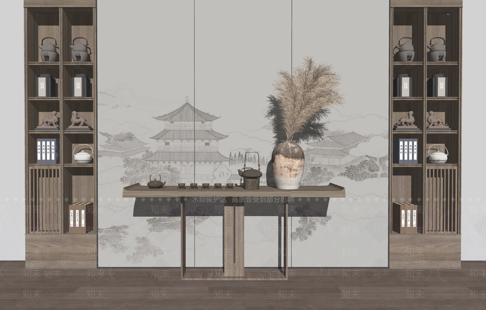 新中式端景条案SU模型下载【ID:1147802852】