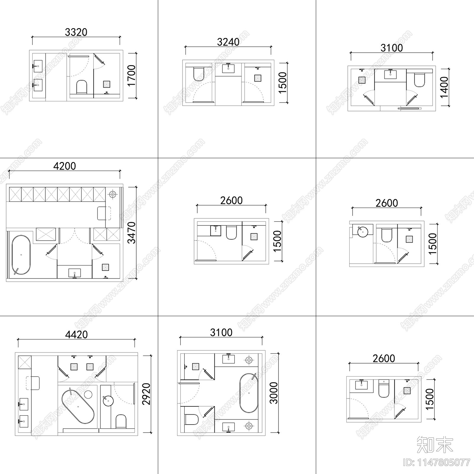 90个卫生间平面布局施工图下载【ID:1147805077】