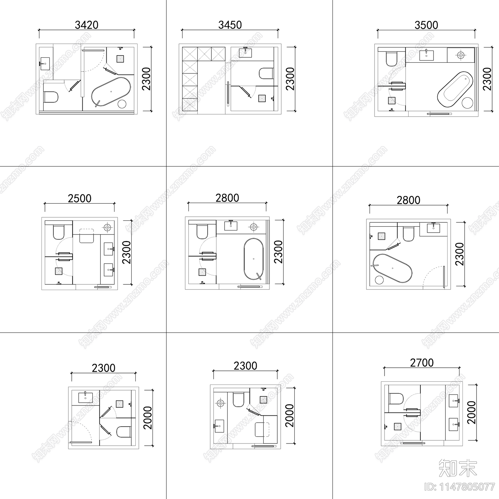 90个卫生间平面布局施工图下载【ID:1147805077】