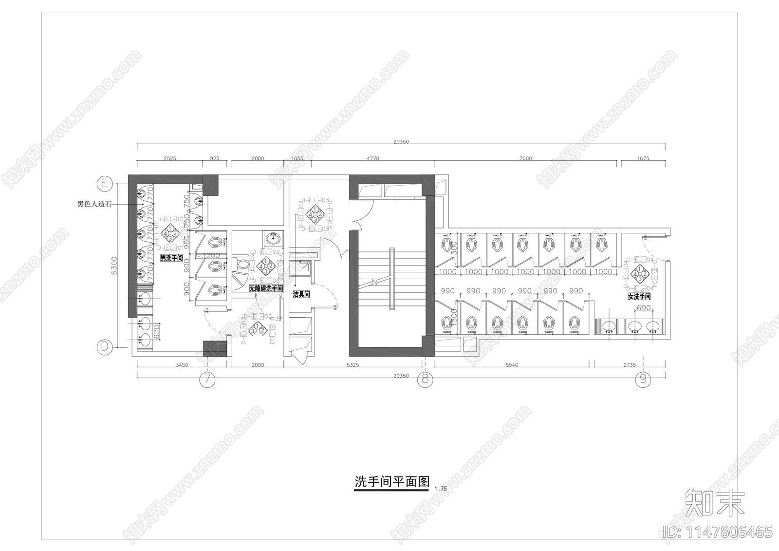 女卫生间室内cad施工图下载【ID:1147806465】