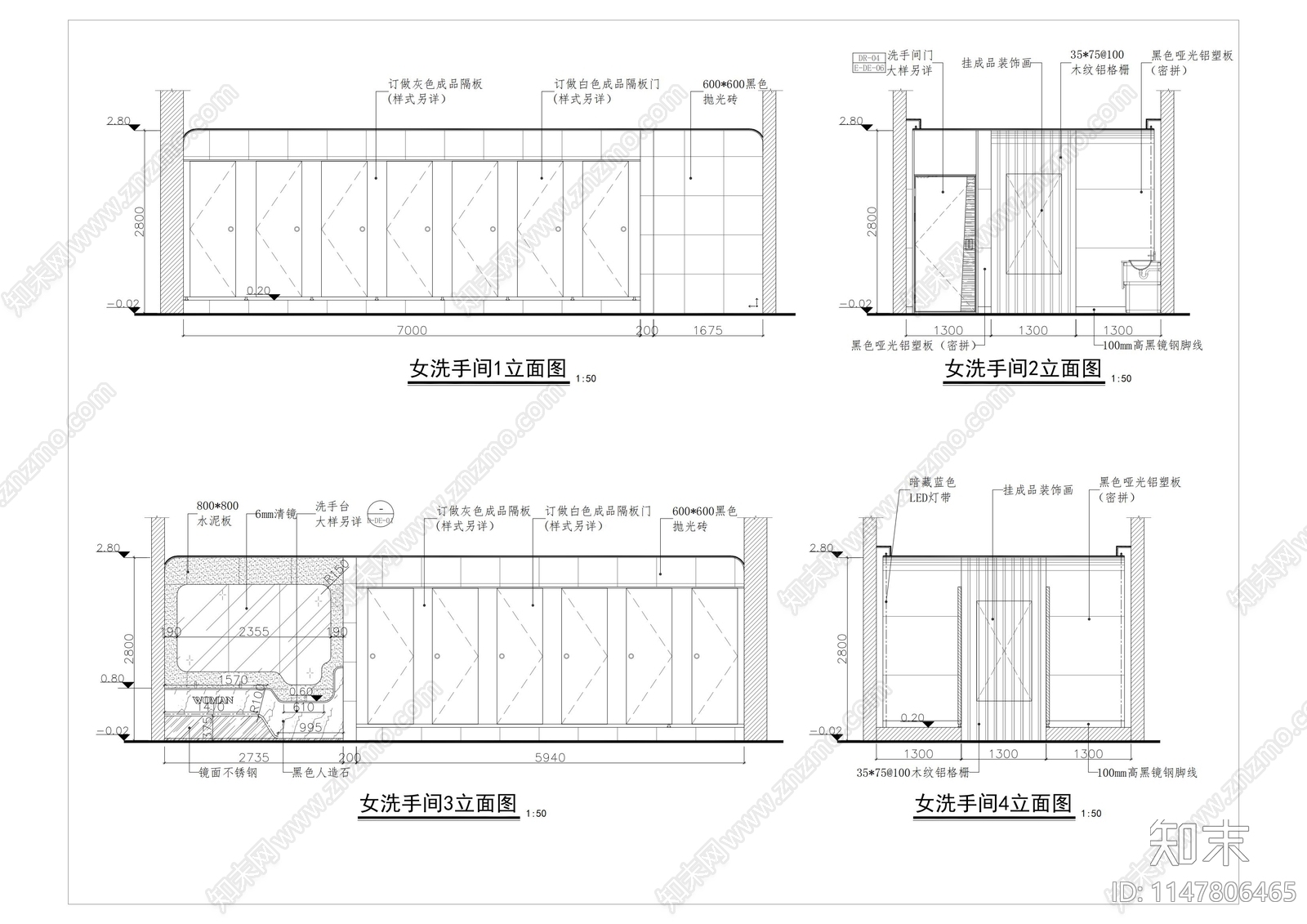 女卫生间室内cad施工图下载【ID:1147806465】