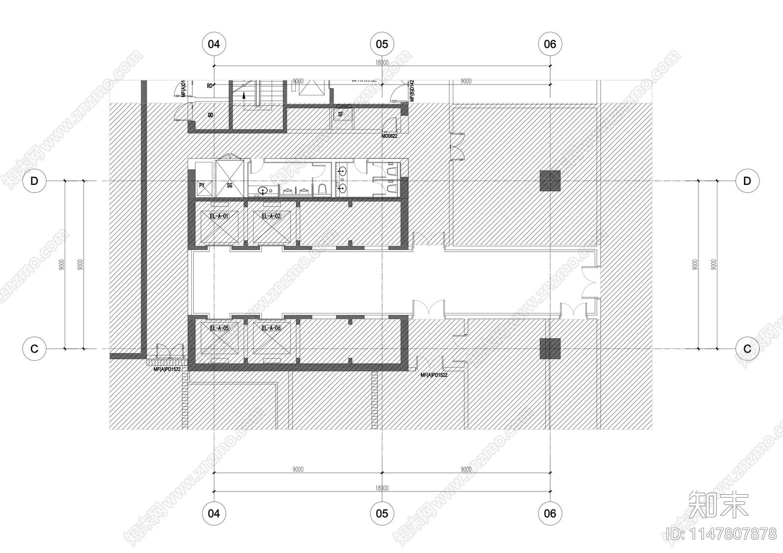 住宅复层电梯厅室内施工图下载【ID:1147807878】