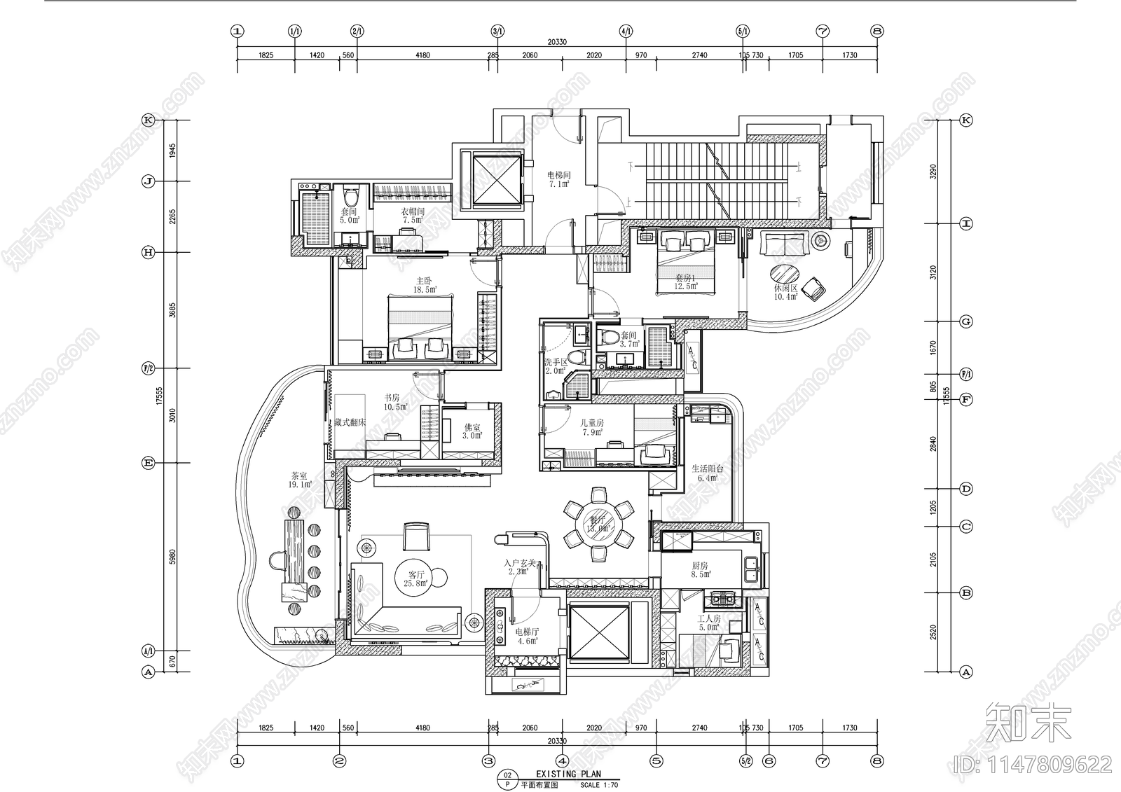 大平层室内cad施工图下载【ID:1147809622】