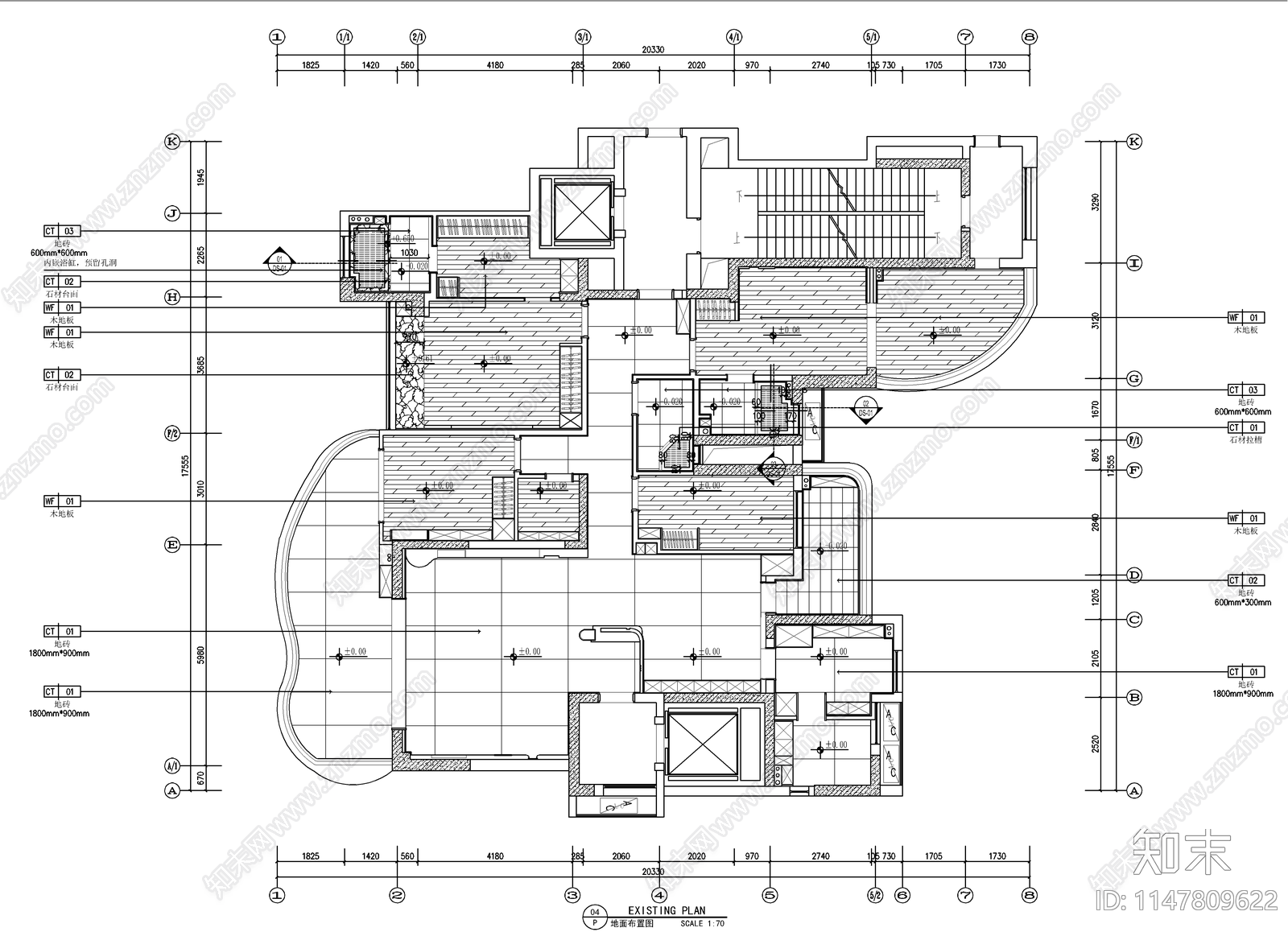 大平层室内cad施工图下载【ID:1147809622】