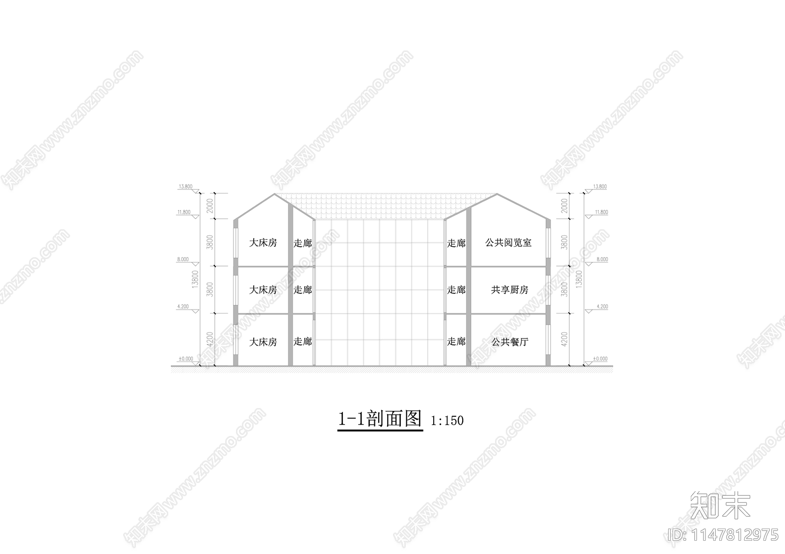 民宿建筑cad施工图下载【ID:1147812975】