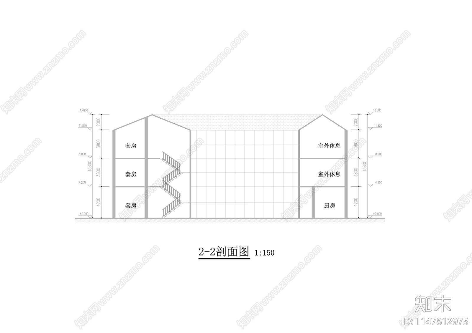 民宿建筑cad施工图下载【ID:1147812975】