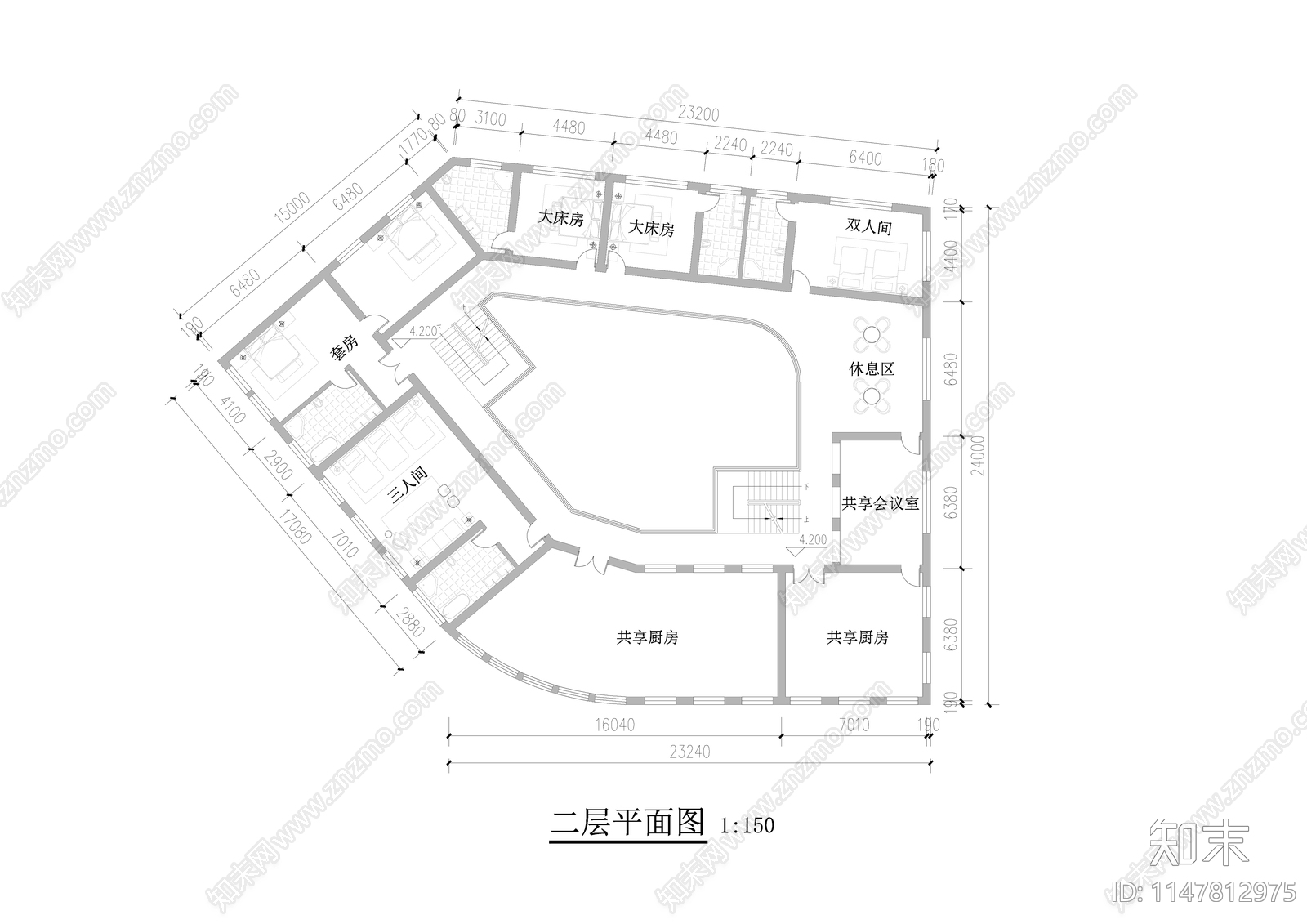 民宿建筑cad施工图下载【ID:1147812975】