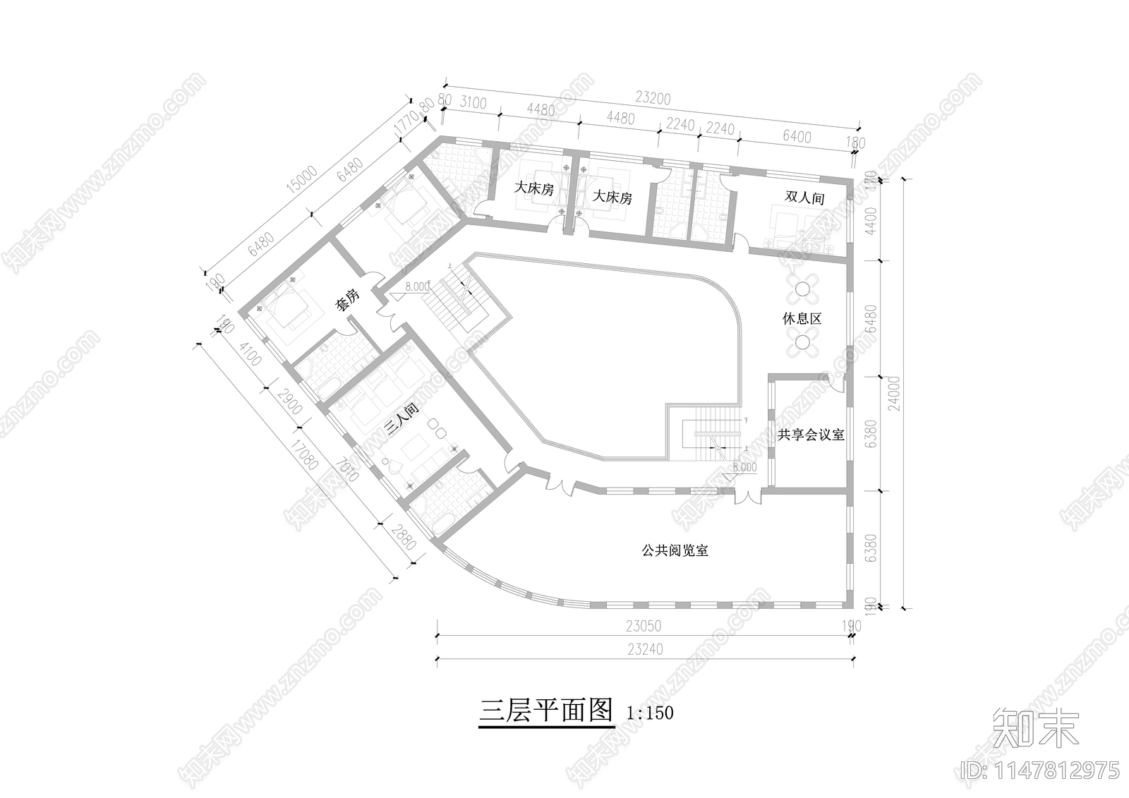 民宿建筑cad施工图下载【ID:1147812975】