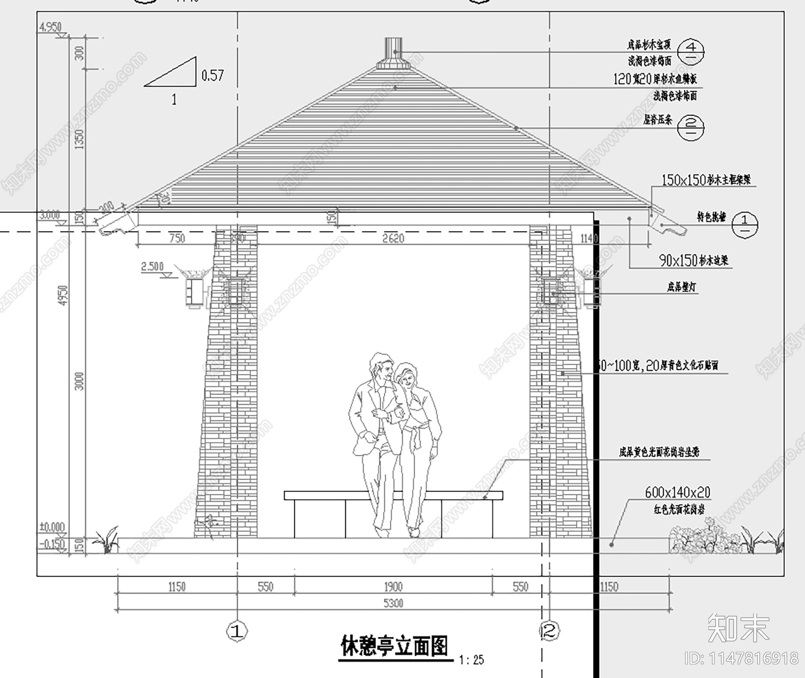 简约廊架亭子景观cad施工图下载【ID:1147816918】