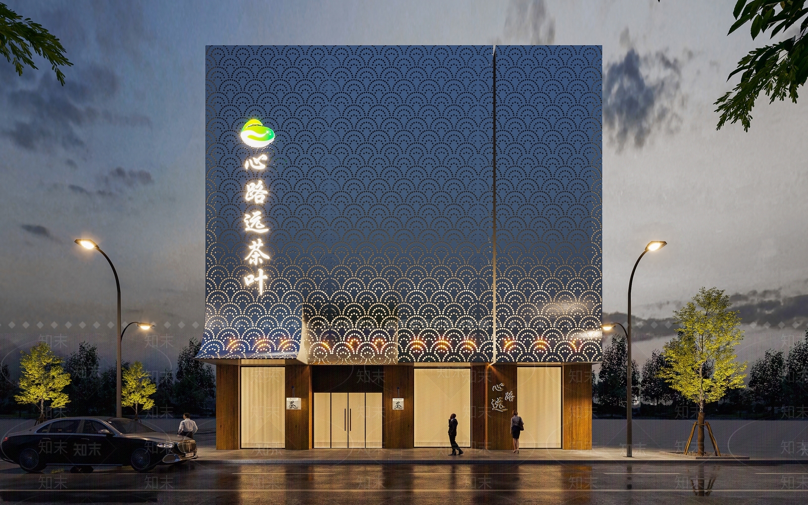 现代茶馆店门头门面3D模型下载【ID:1147820850】