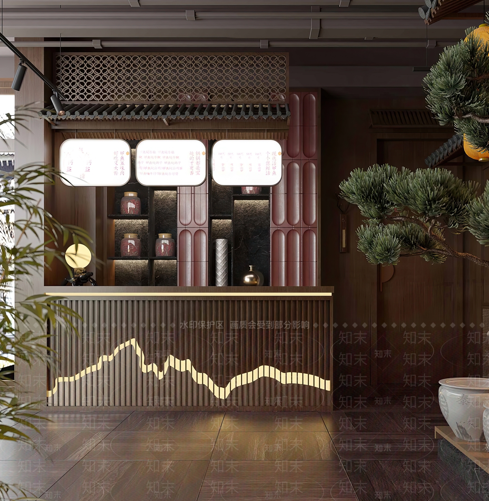 新中式餐厅前台3D模型下载【ID:1148214403】