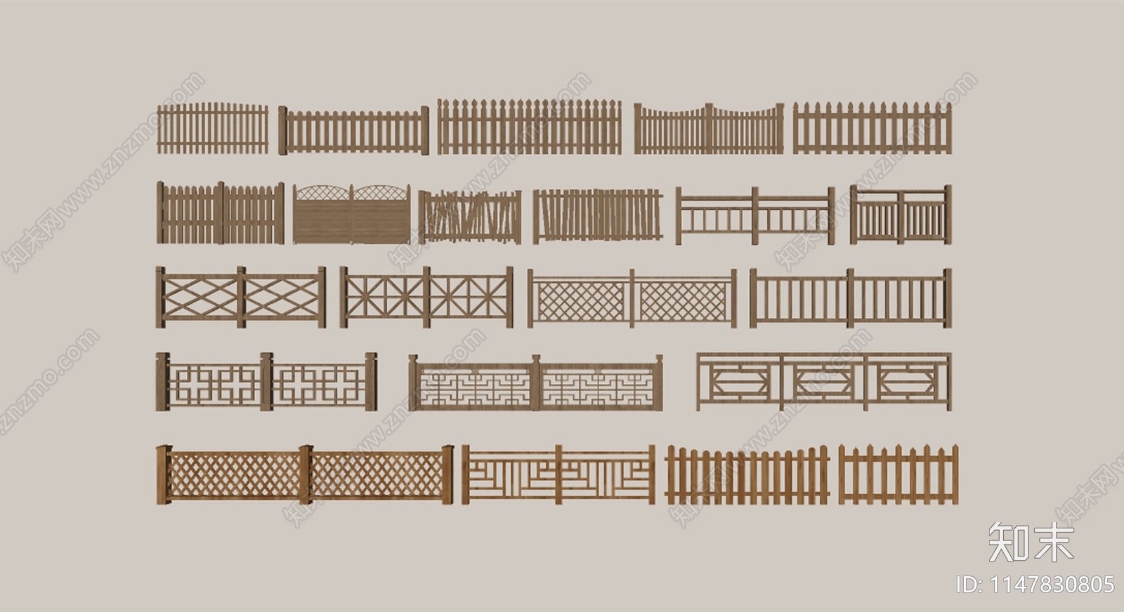 新中式户外实木栅栏SU模型下载【ID:1147830805】