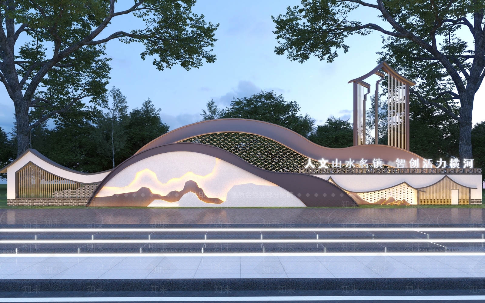 新中式山水景墙3D模型下载【ID:1147854077】