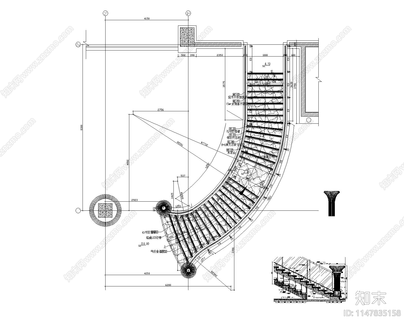 旋转楼梯节点cad施工图下载【ID:1147835158】