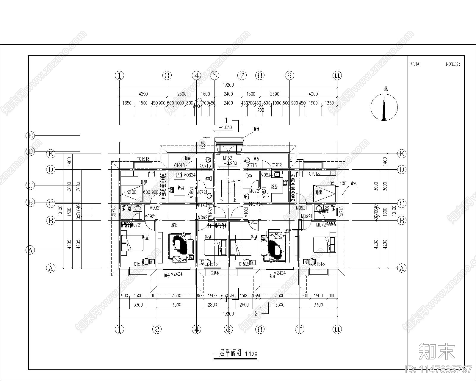 现代风格高层住宅建筑cad施工图下载【ID:1147835767】