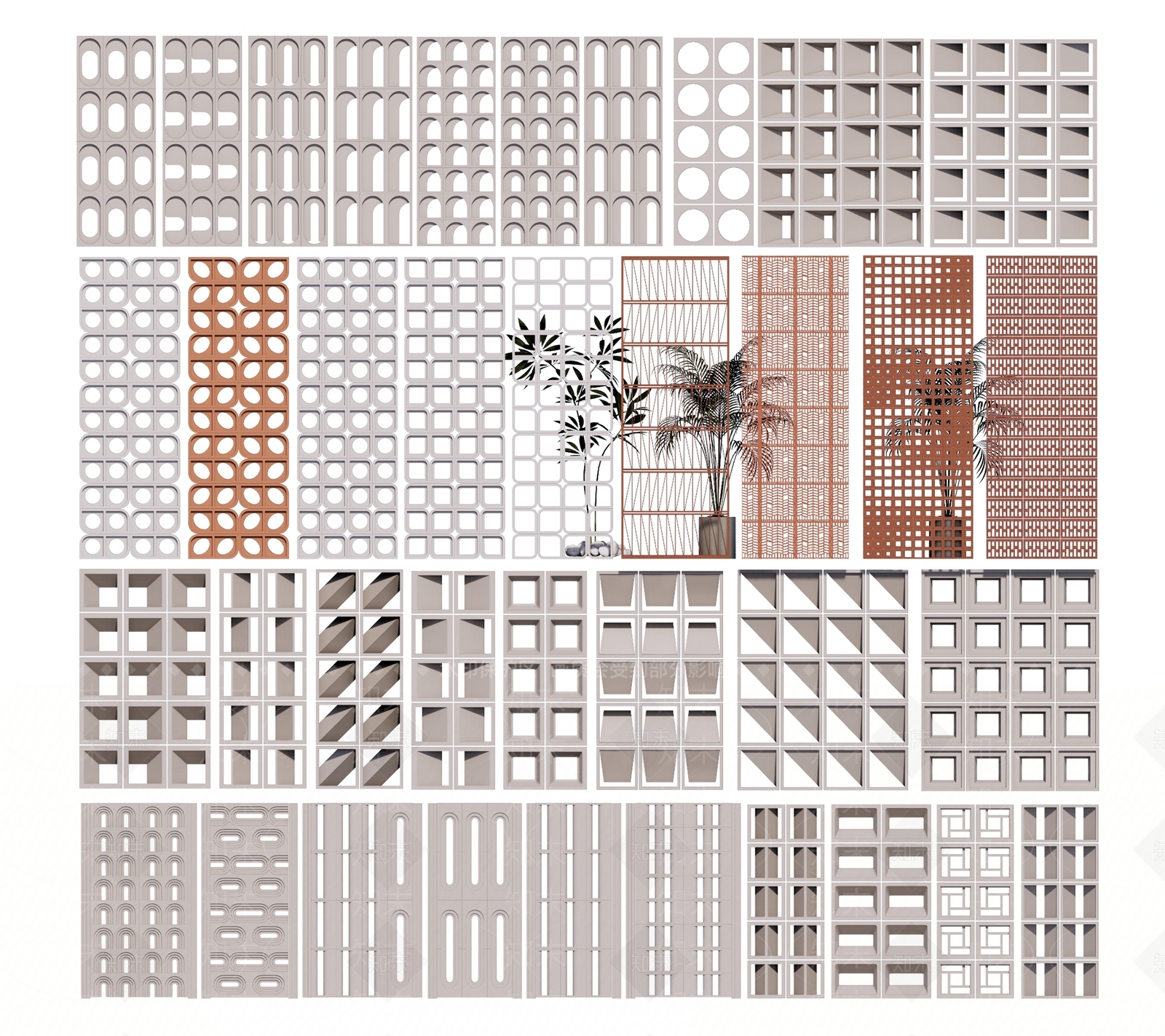 现代镂空水泥砖隔断SU模型下载【ID:1147845501】