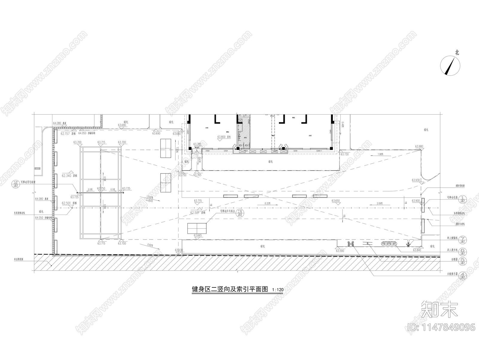 健身区健身器材cad施工图下载【ID:1147849096】