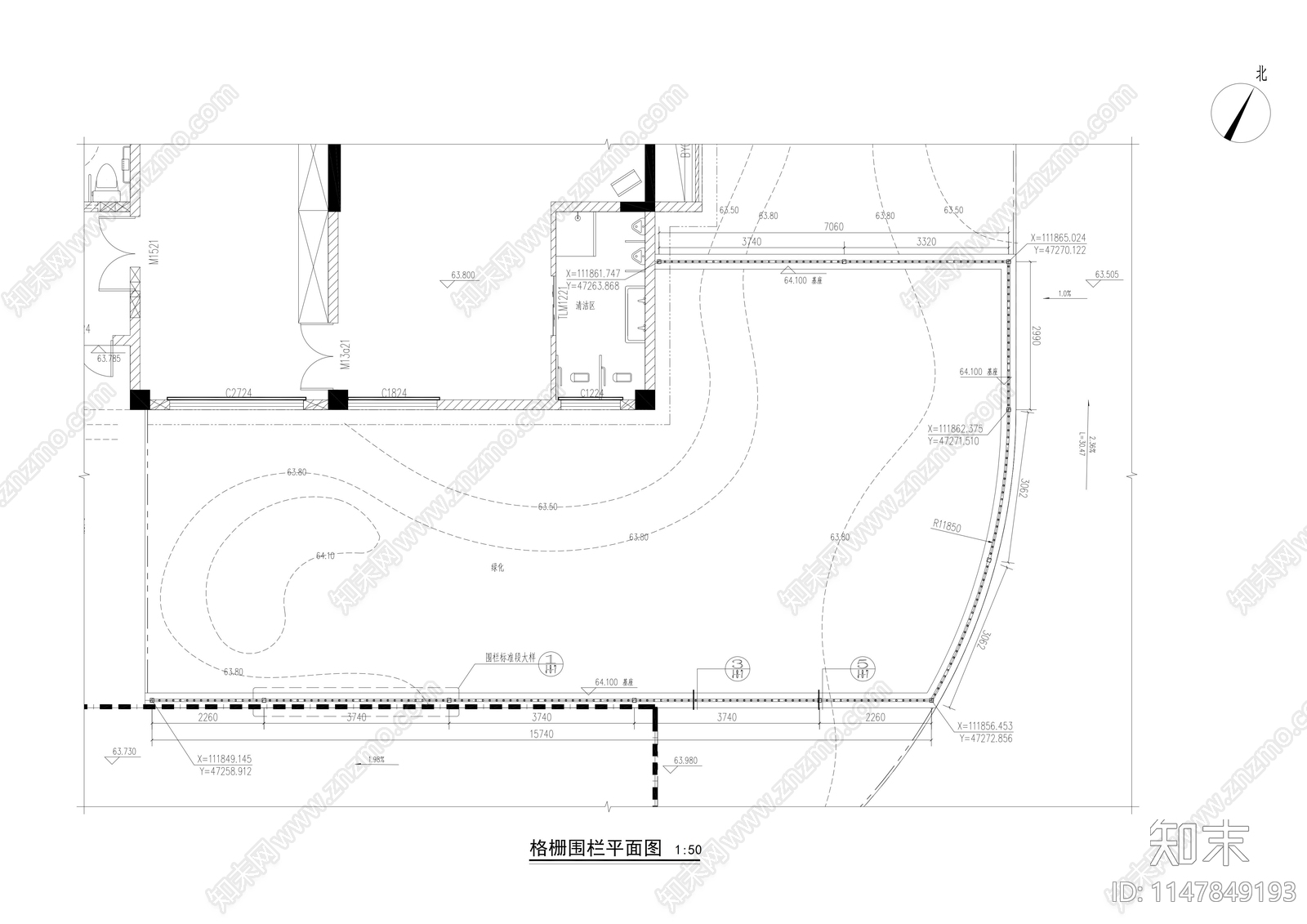 格栅围栏节点cad施工图下载【ID:1147849193】