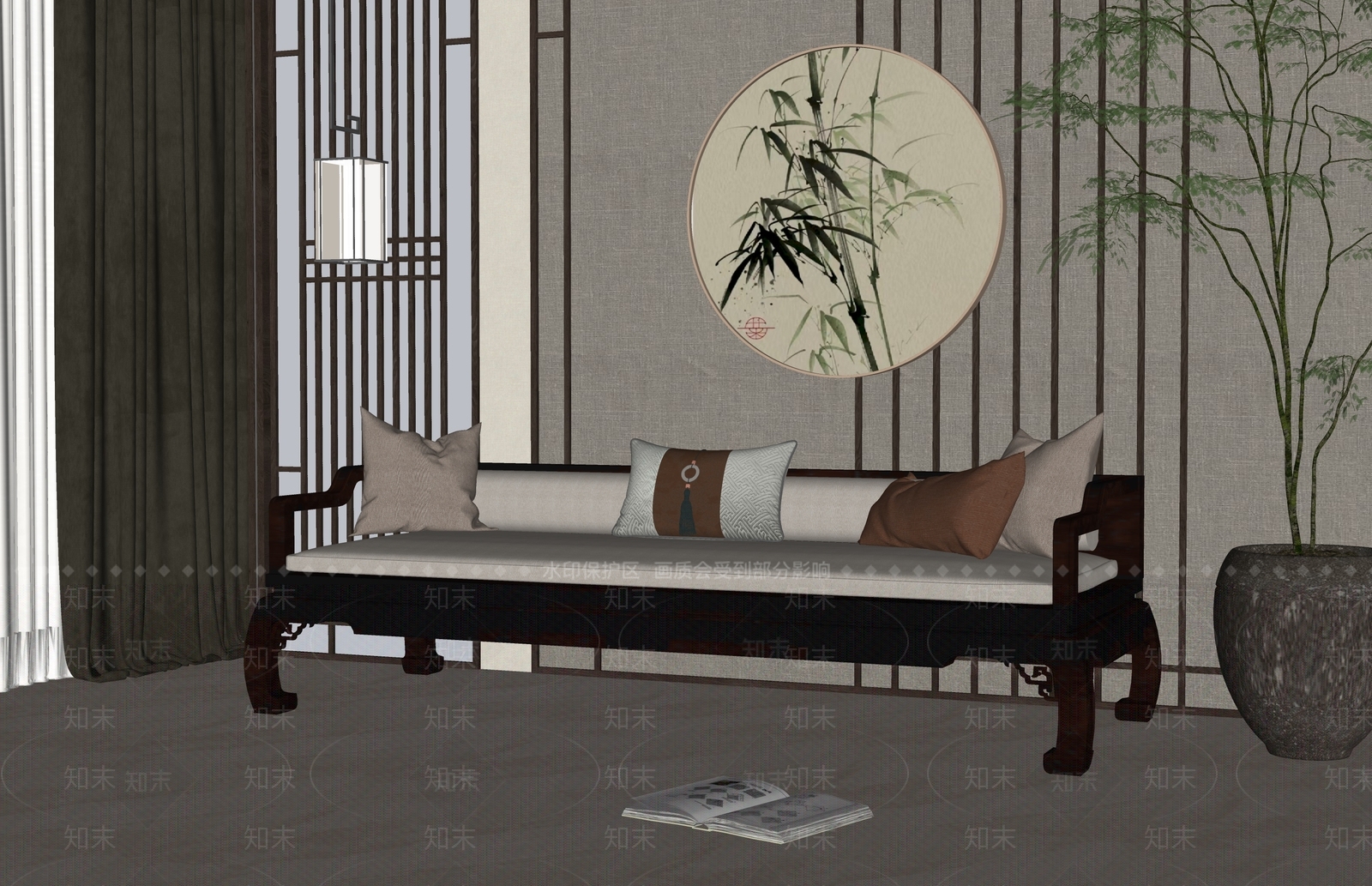 新中式罗汉床SU模型下载【ID:1147853130】