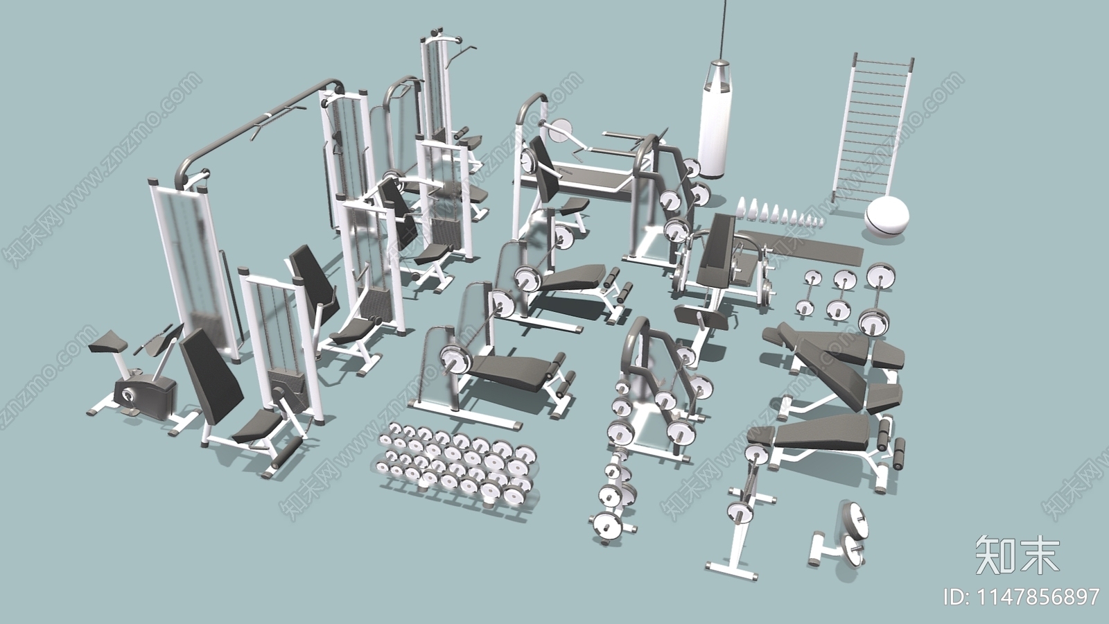 健身器材组合SU模型下载【ID:1147856897】
