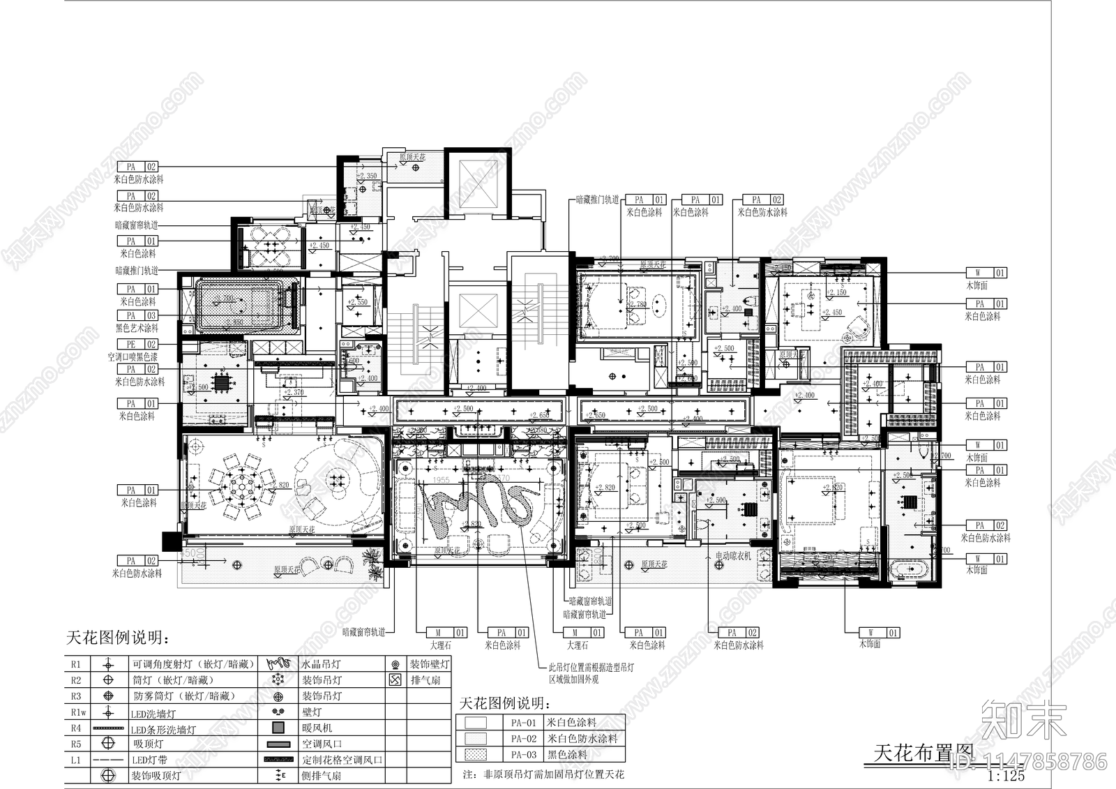 大平层室内cad施工图下载【ID:1147858786】