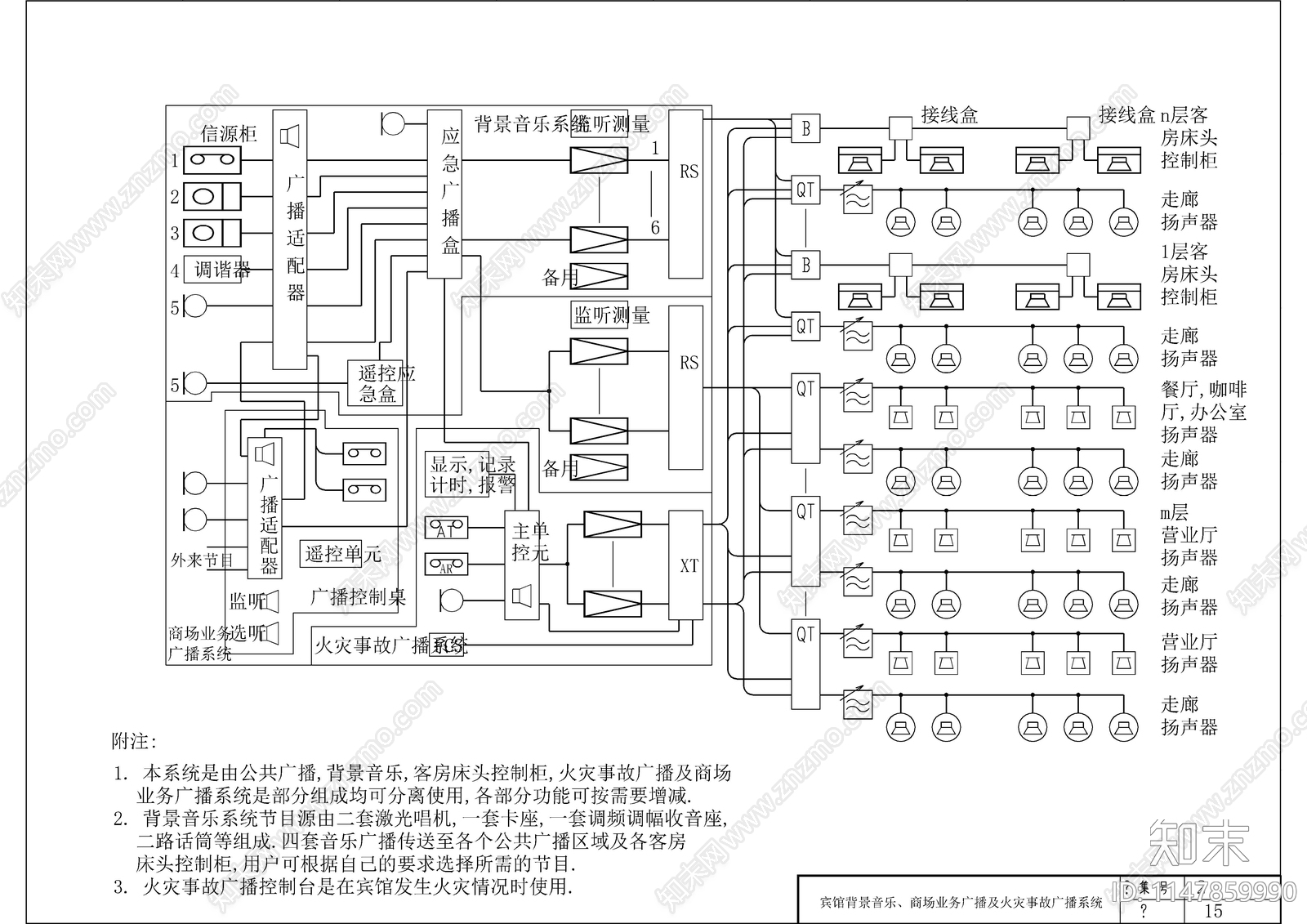 公共广播系统电气cad施工图下载【ID:1147859990】