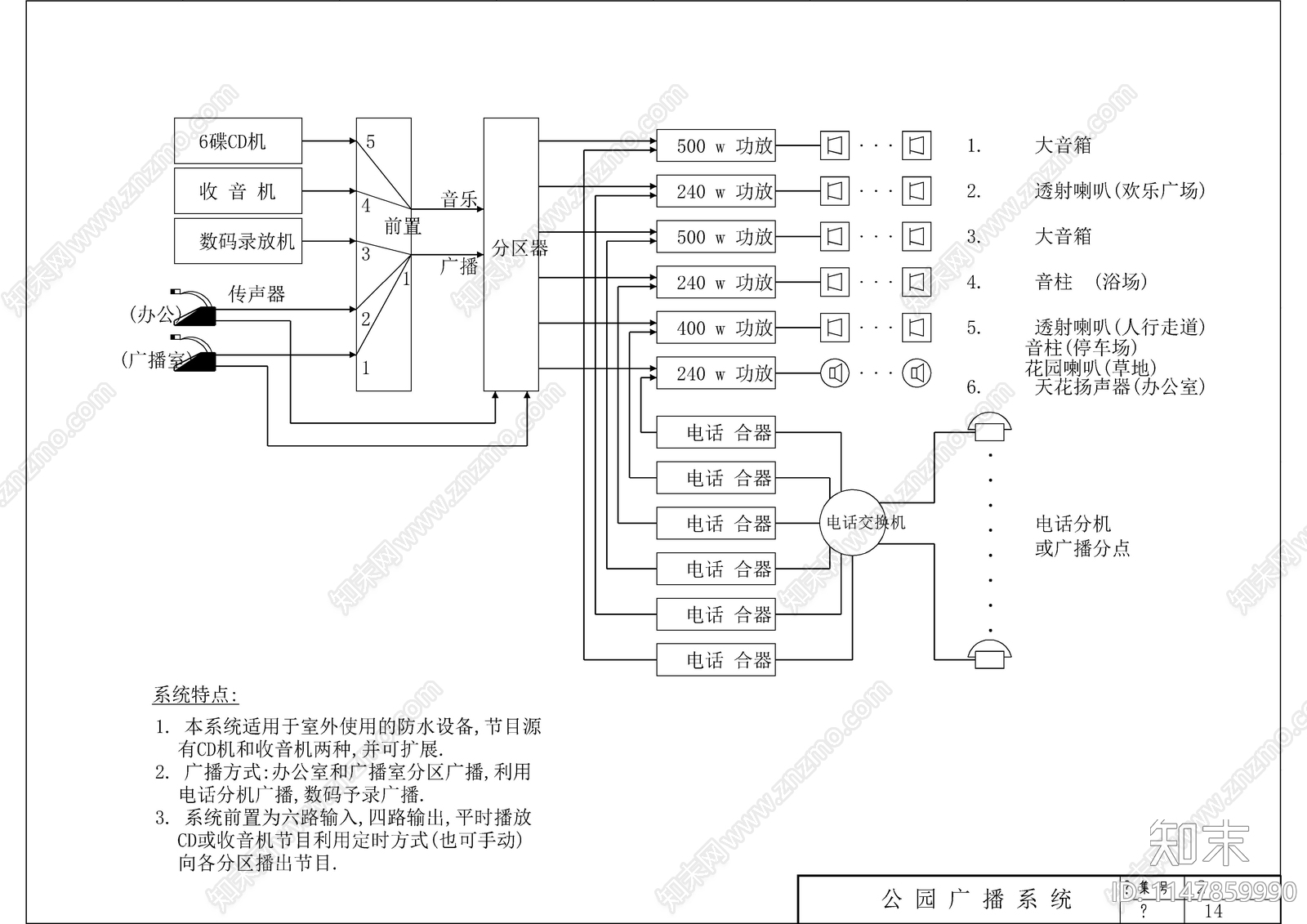 公共广播系统电气cad施工图下载【ID:1147859990】