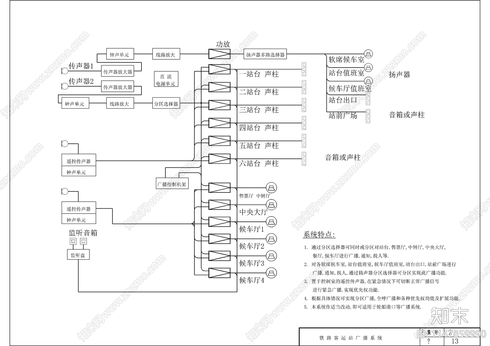 公共广播系统电气cad施工图下载【ID:1147859990】