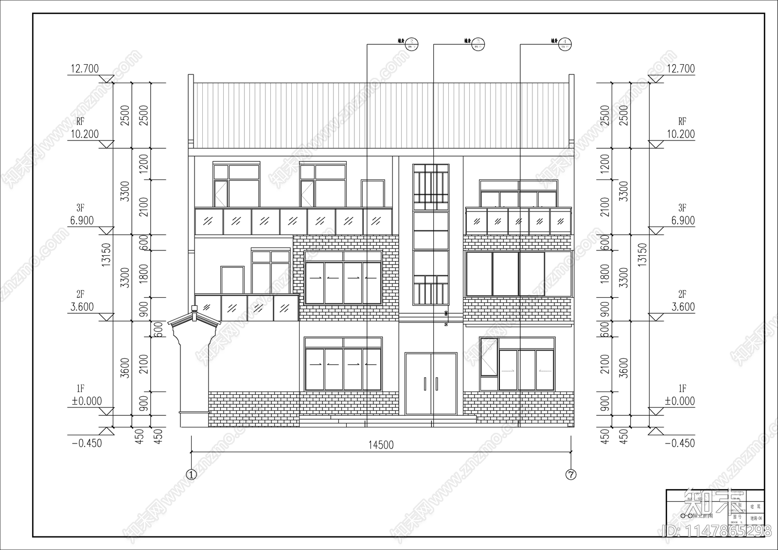 三层带庭院农村自建房建筑施工图下载【ID:1147865298】