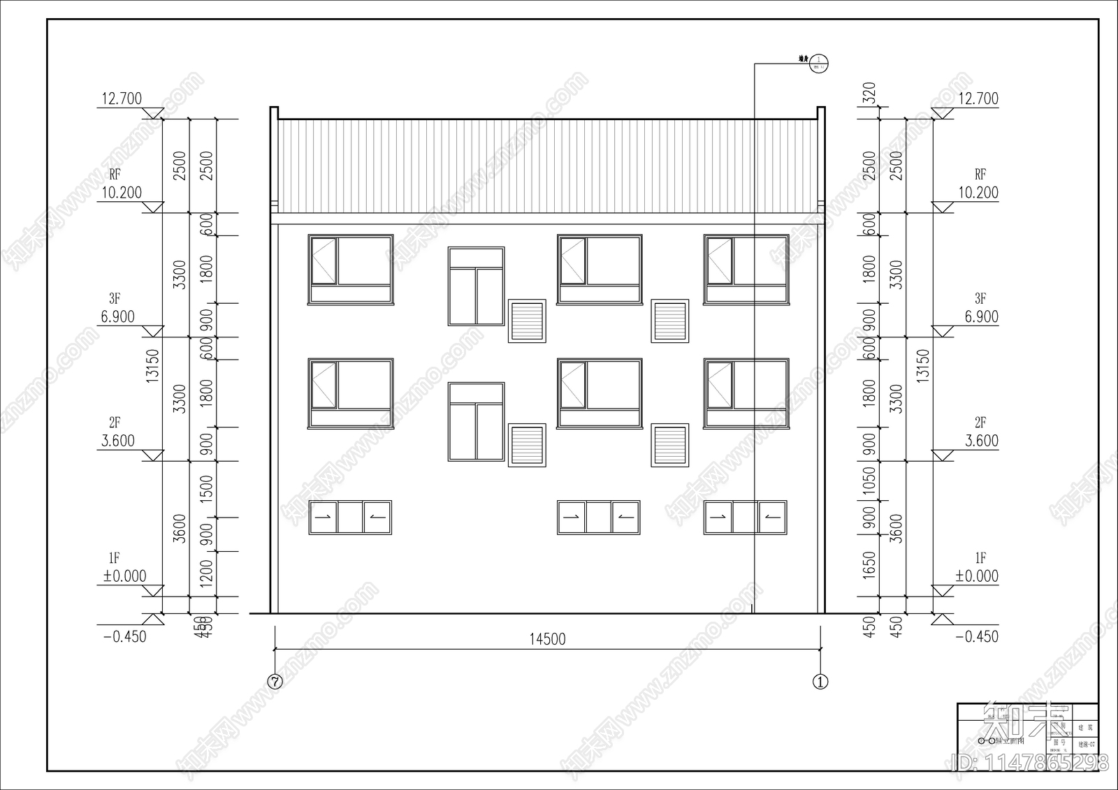 三层带庭院农村自建房建筑施工图下载【ID:1147865298】