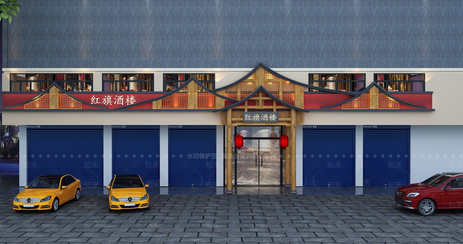 新中式饭店门头门面3D模型下载【ID:1147865356】