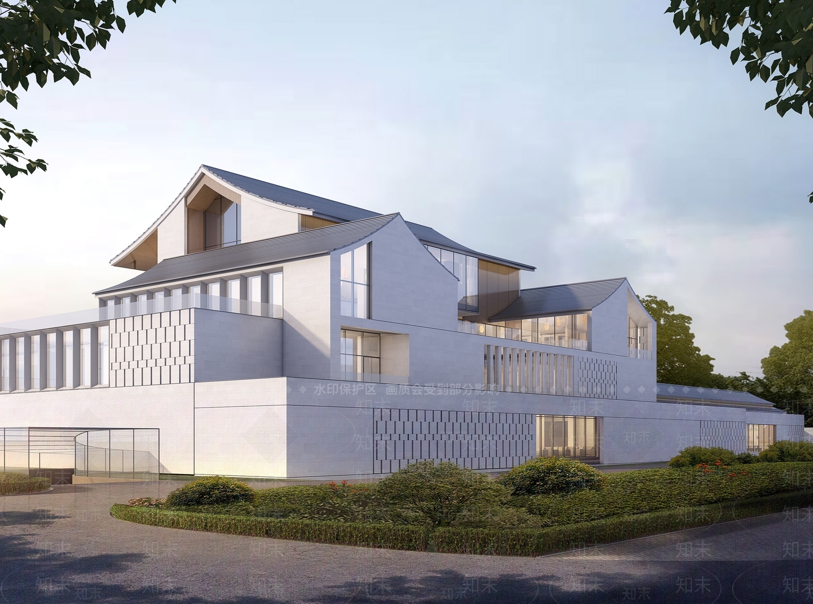 新中式坡屋顶社区邻里活动中心SU模型下载【ID:1147866943】