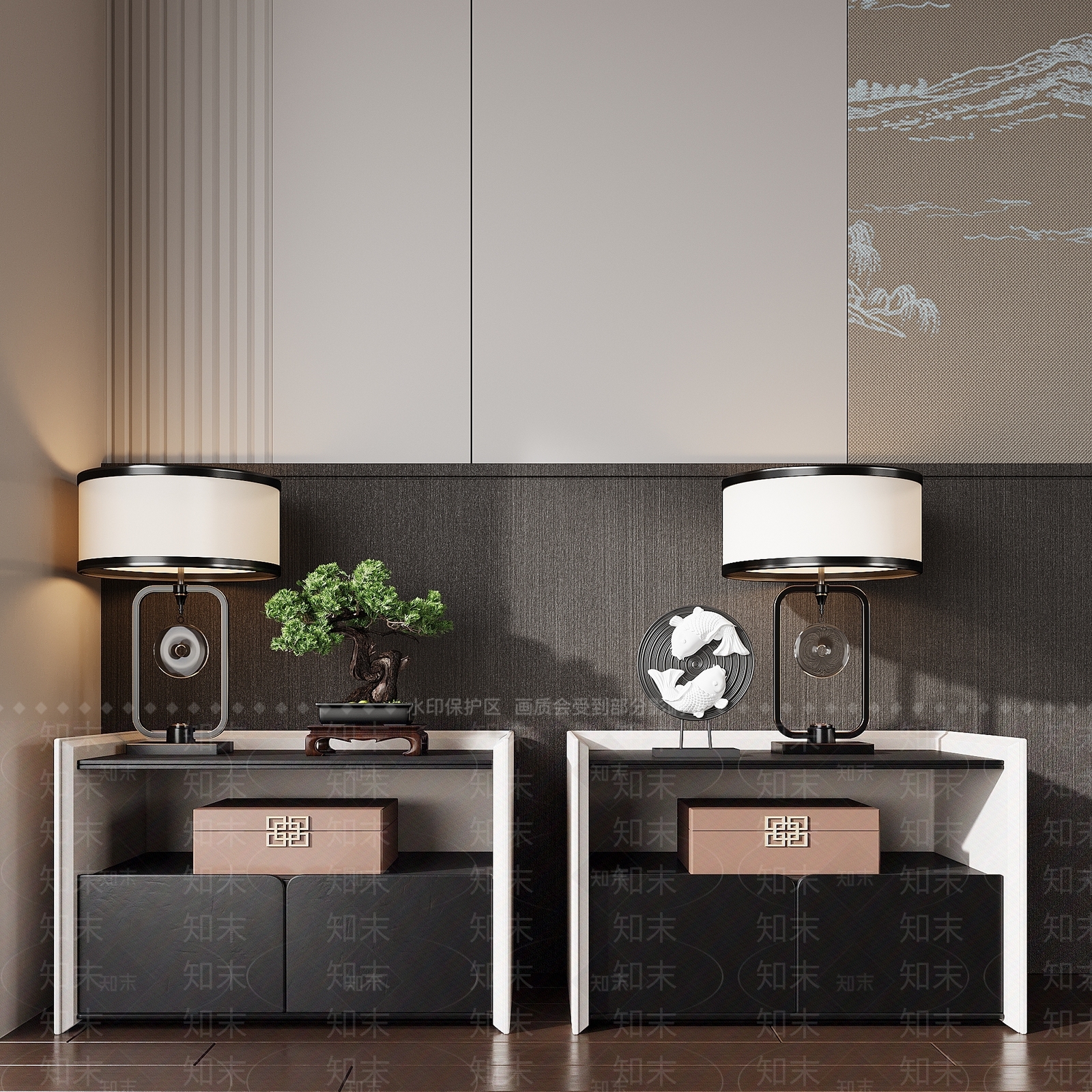 新中式床头柜3D模型下载【ID:1147875517】