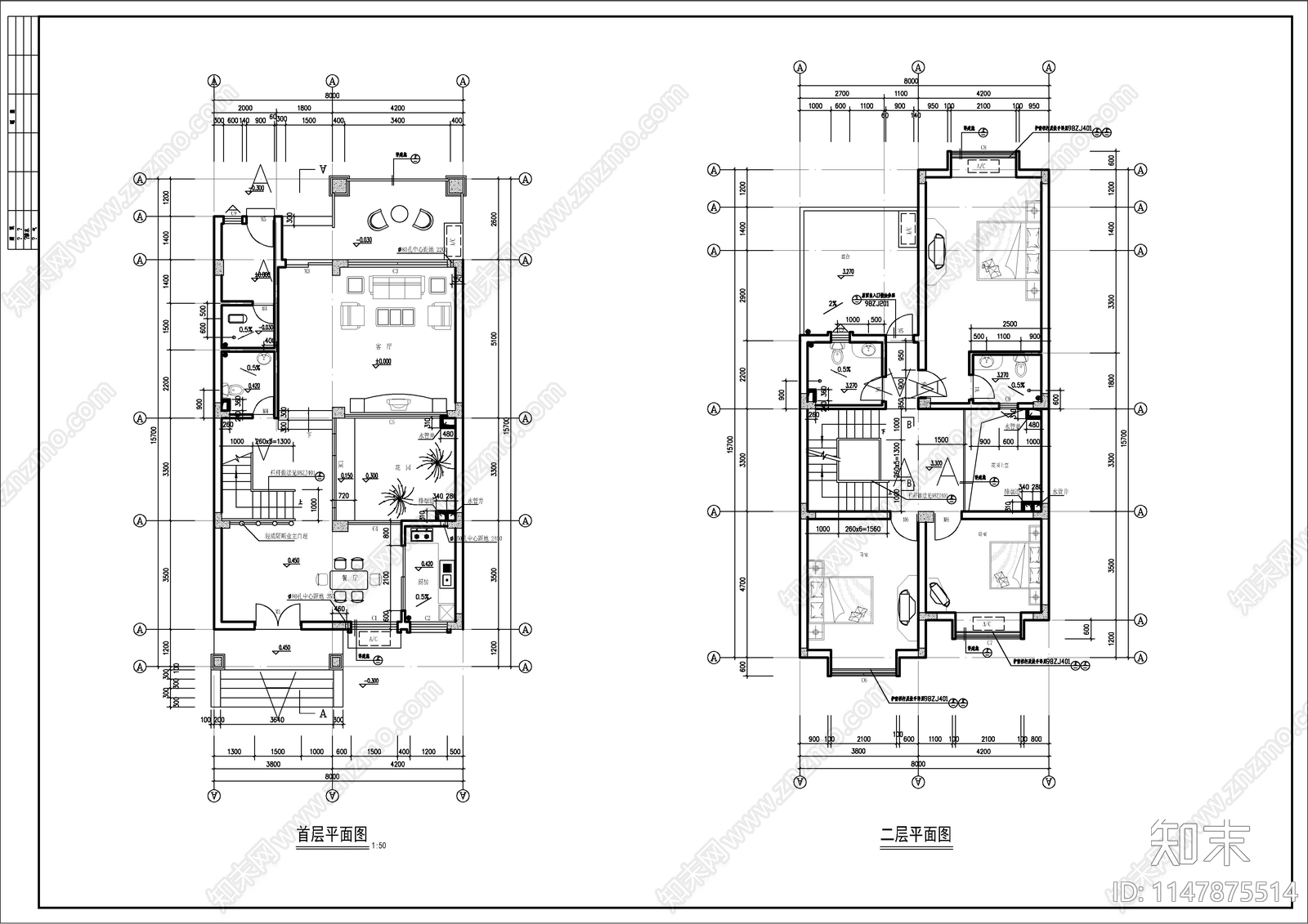 长条形三层简欧自建房建施图cad施工图下载【ID:1147875514】