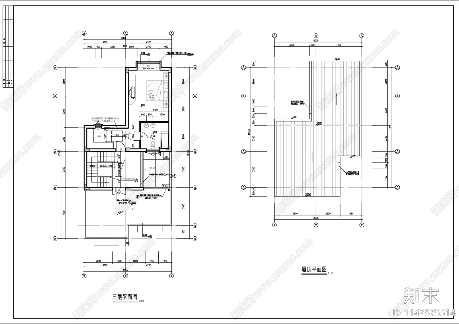 长条形三层简欧自建房建施图cad施工图下载【ID:1147875514】